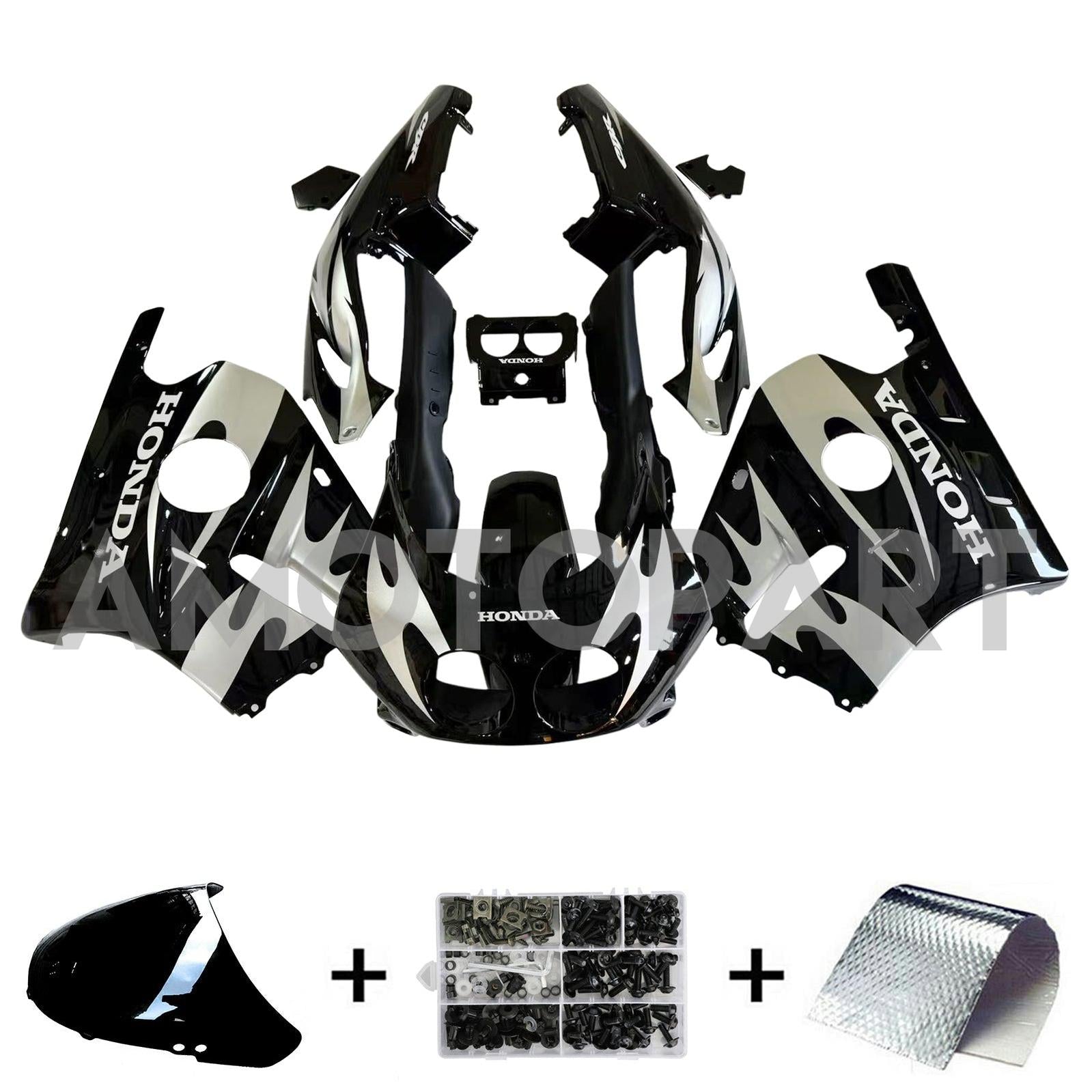 Amotopart 1990-1998 CBR250RR MC22 Honda Kit carenatura nero opaco e grigio