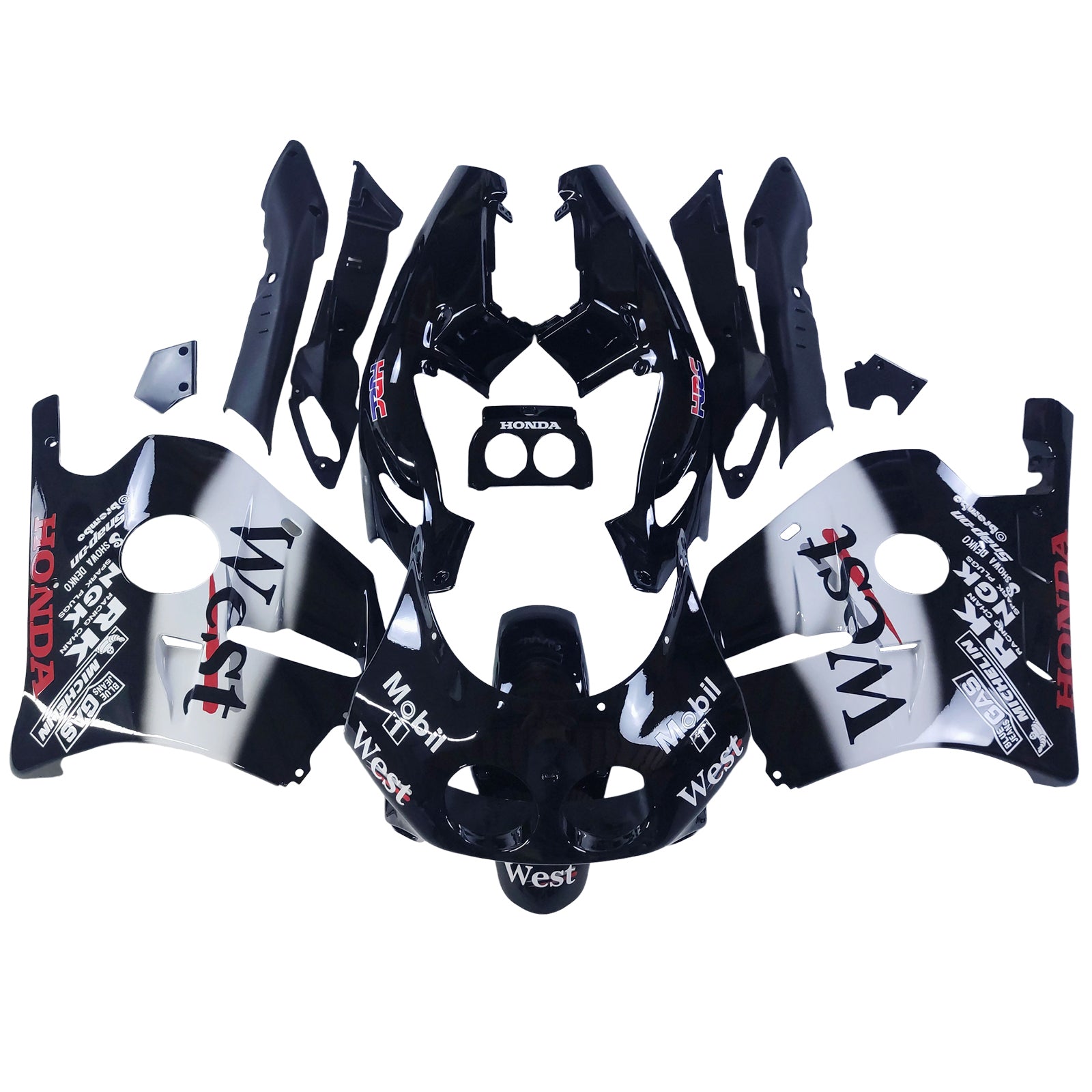 Amotopart 1990-1998 Honda CBR250RR MC22 Black White Fairing Kit