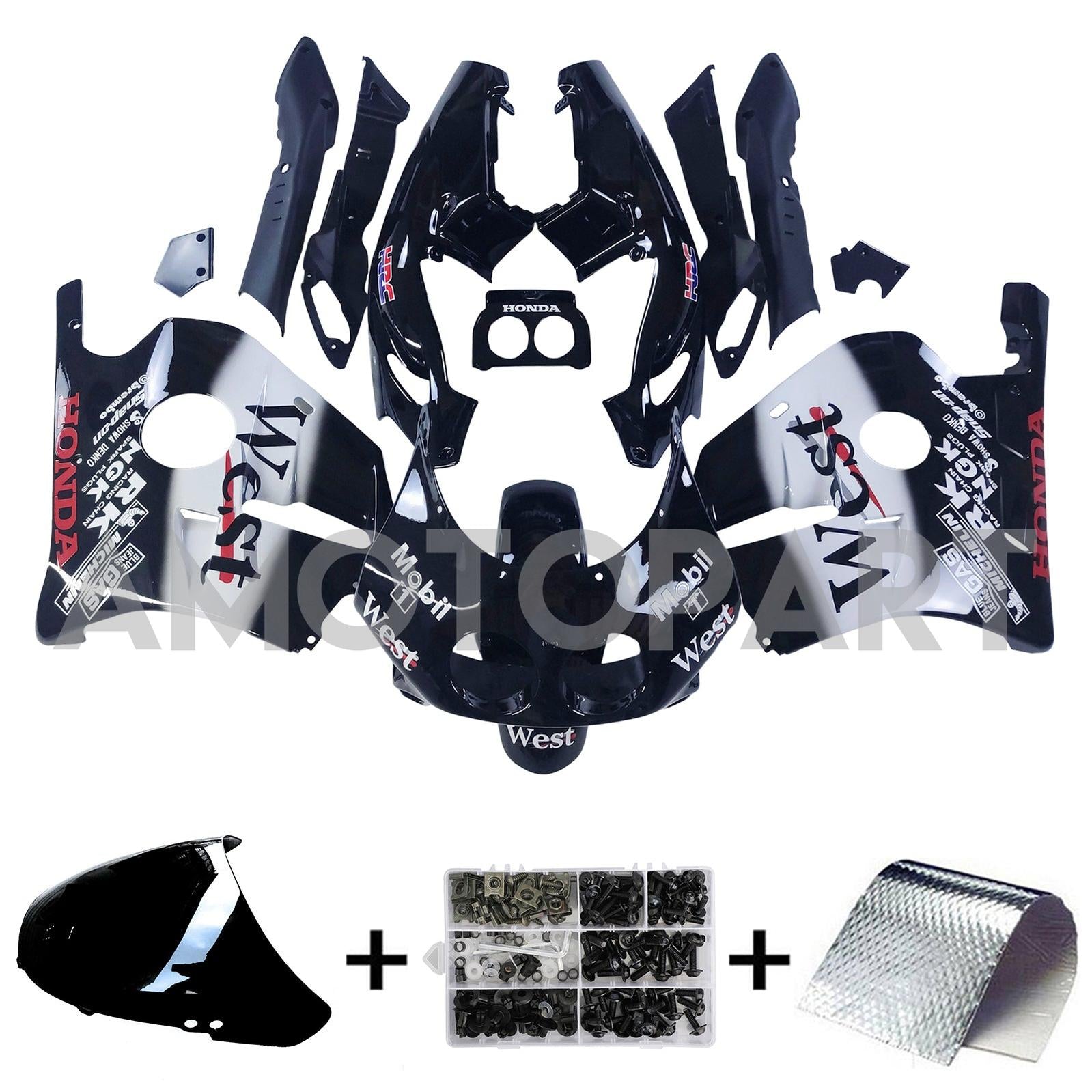 Amotopart 1990-1998 Honda CBR250RR MC22 Black White Fairing Kit
