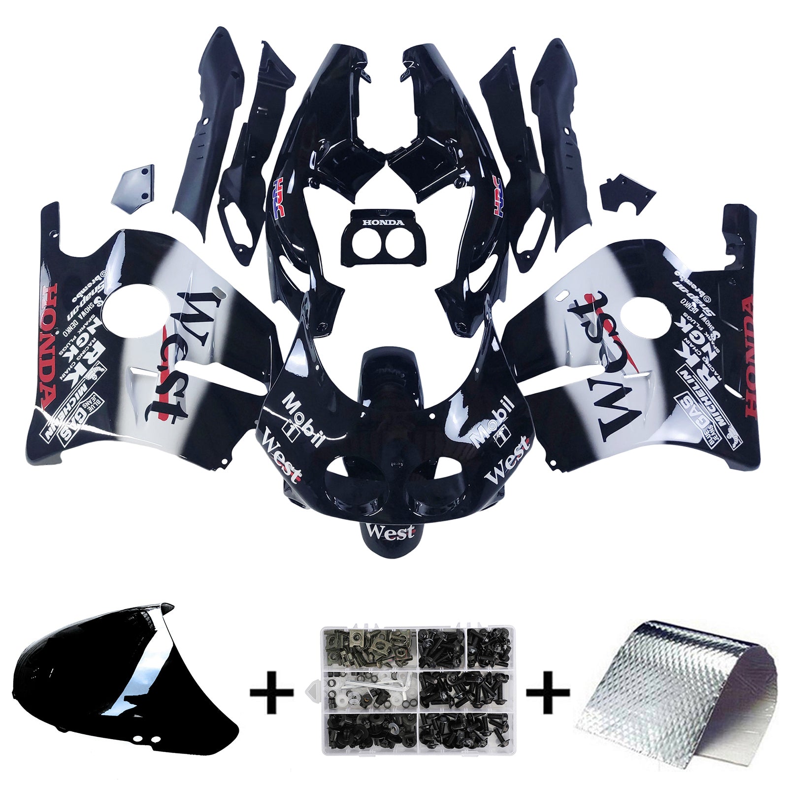 Amotopart 1990-1998 Honda CBR250RR MC22 Black White Fairing Kit