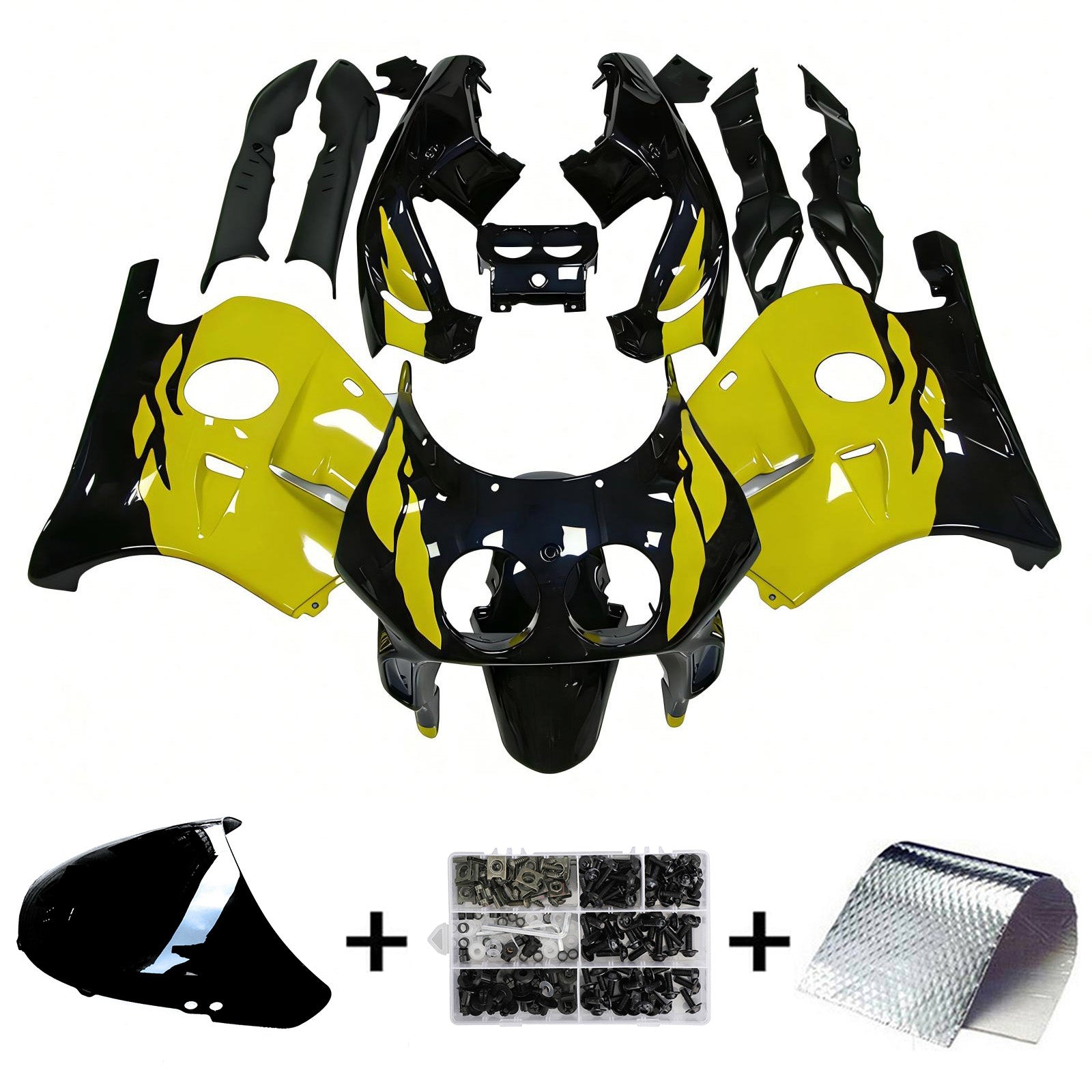 Amotopart 1990-1998 Honda CBR250RR MC22 Black Yellow Fairing Kit