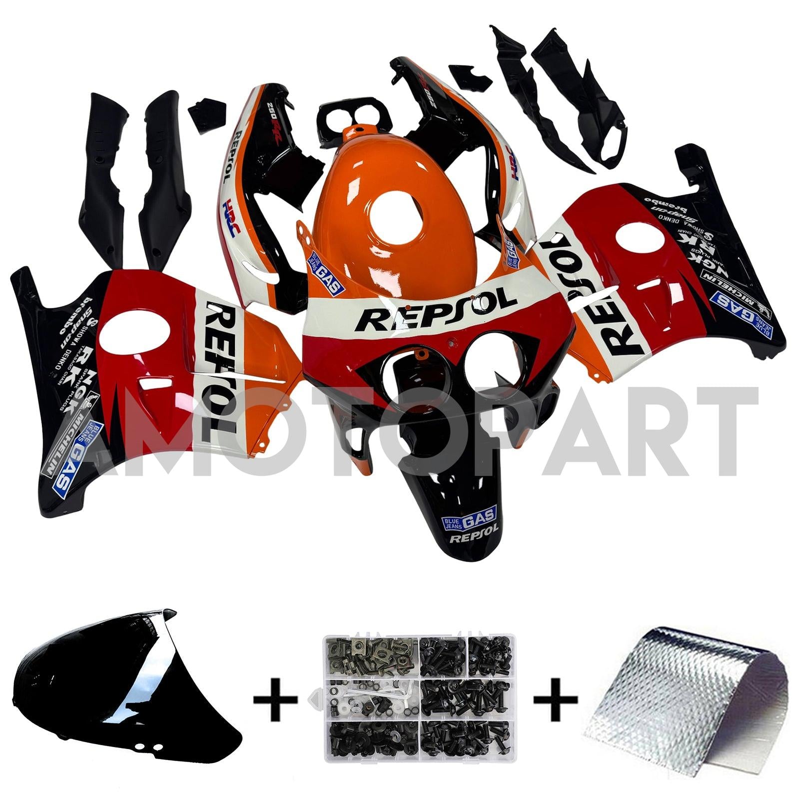 Amotopart 1990-1998 Honda CBR250RR MC22 Black Orange Red Fairing Kit