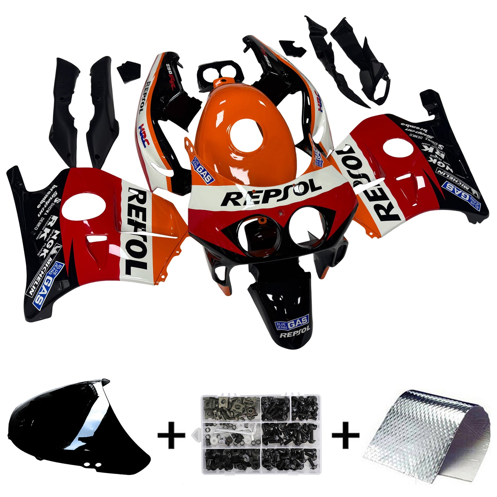 Amotopart 1990-1998 Honda CBR250RR MC22 Black Orange Red Fairing Kit