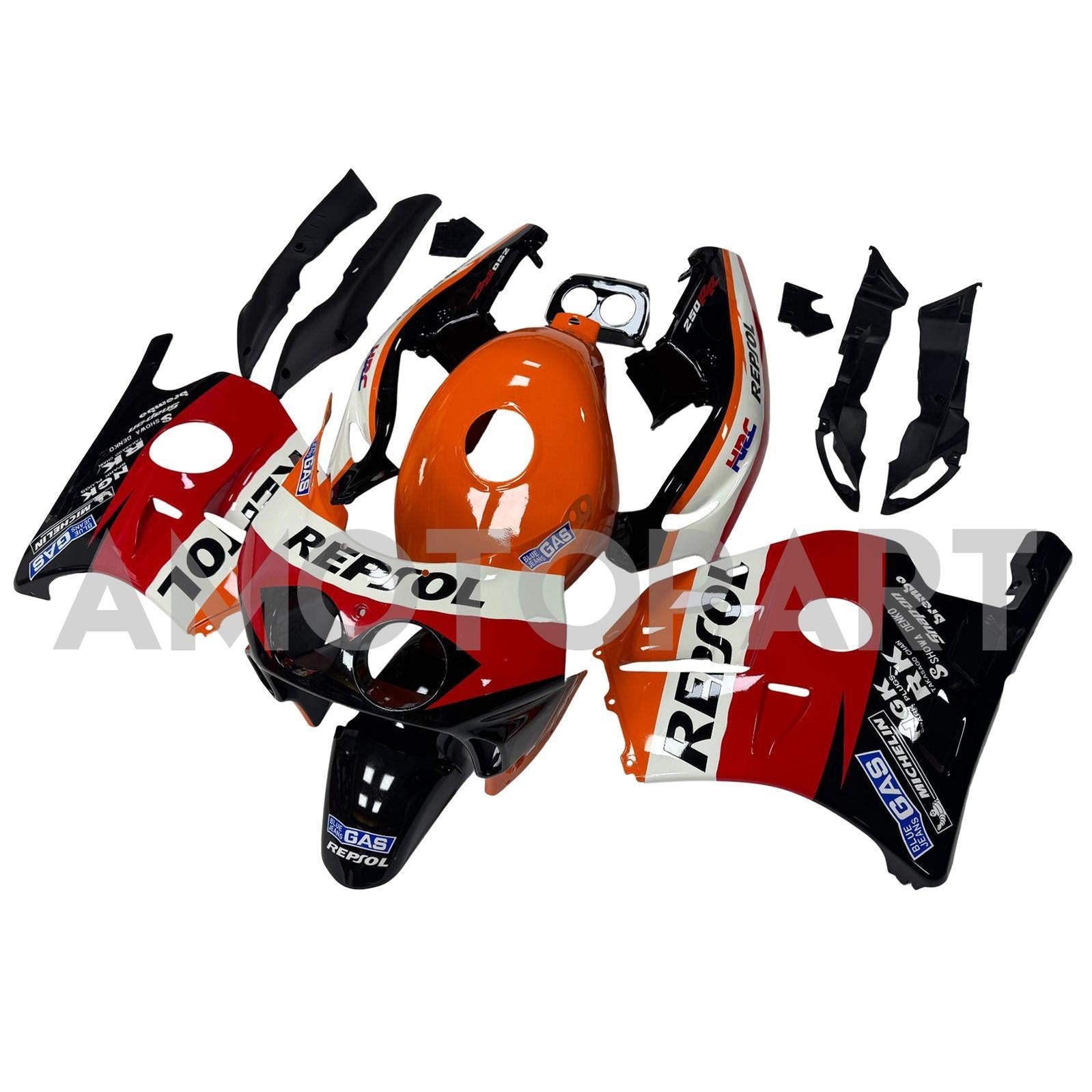 Amotopart 1990-1998 Kit carena Honda CBR250RR MC22 nero arancione rosso