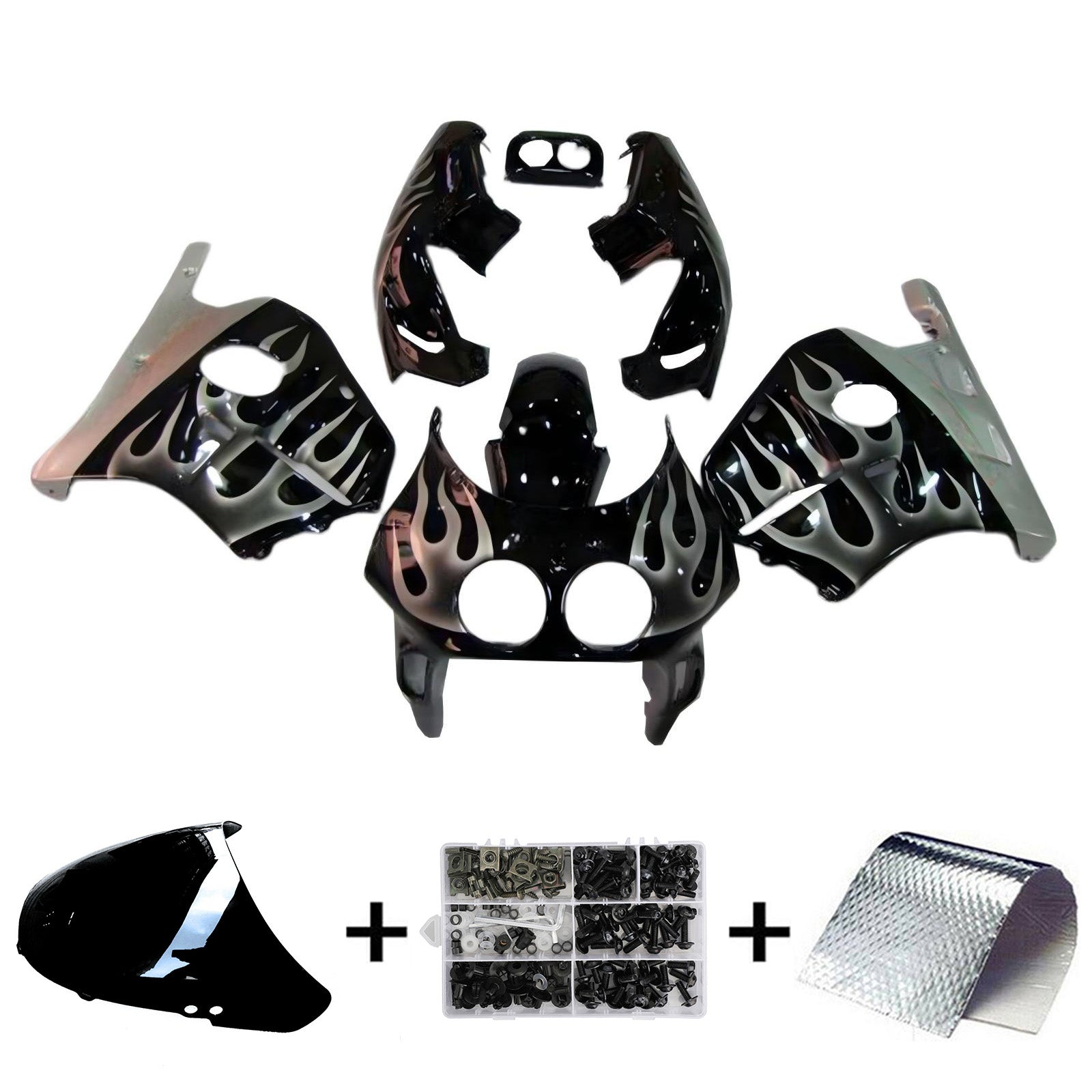 Amotopart 1990-1998 Honda CBR250RR MC22 Black Silver Fairing Kit