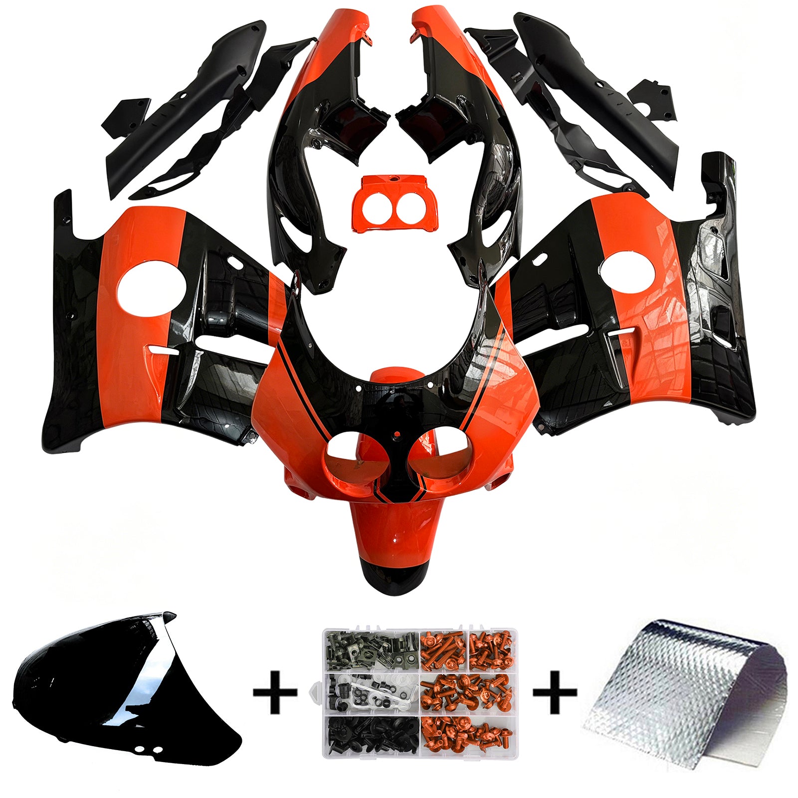 Amotopart 1990-1998 Kit carena Honda CBR250RR MC22 arancione nero