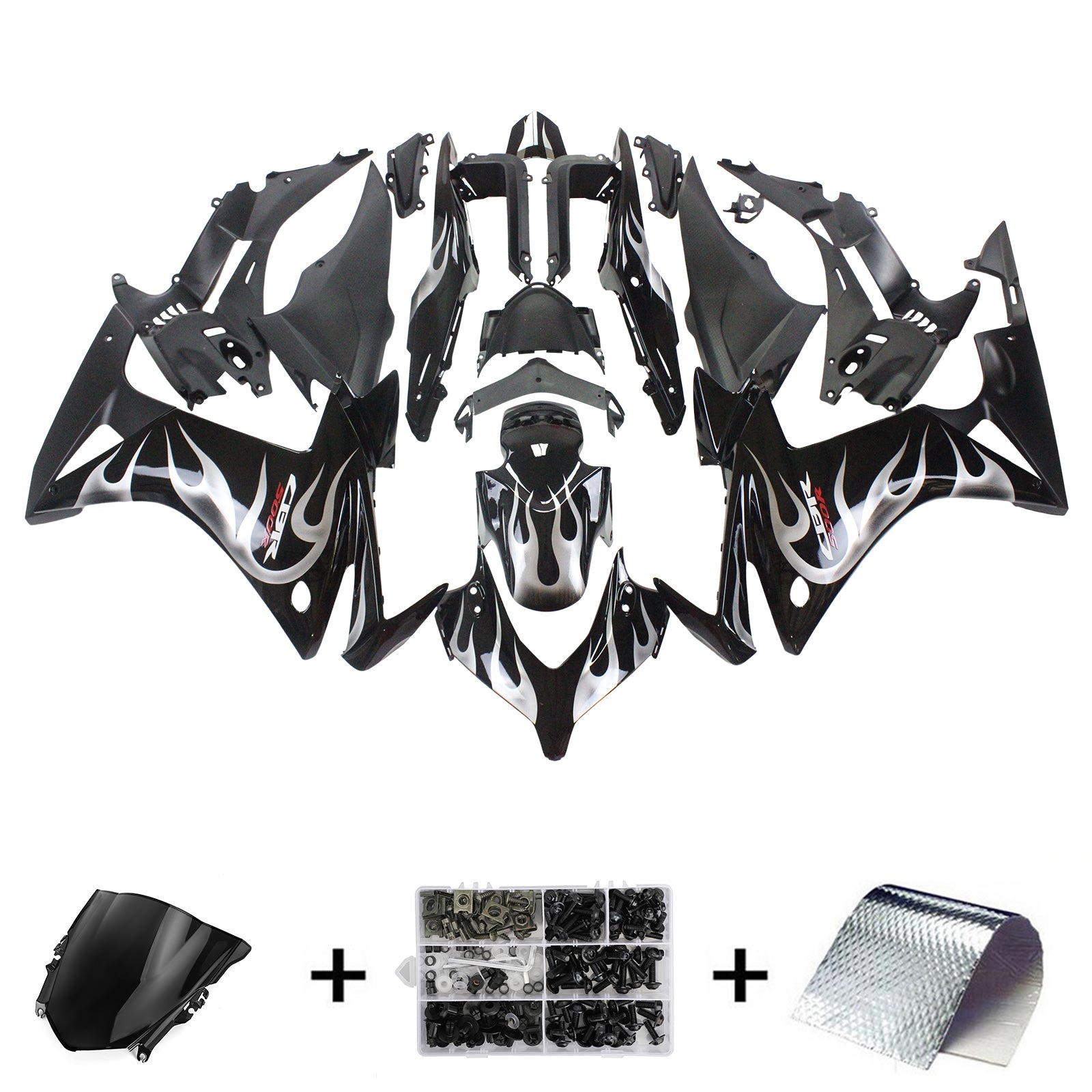 Amotopart 2013-2015 Honda CBR500R Fairing Black&Fire Kit