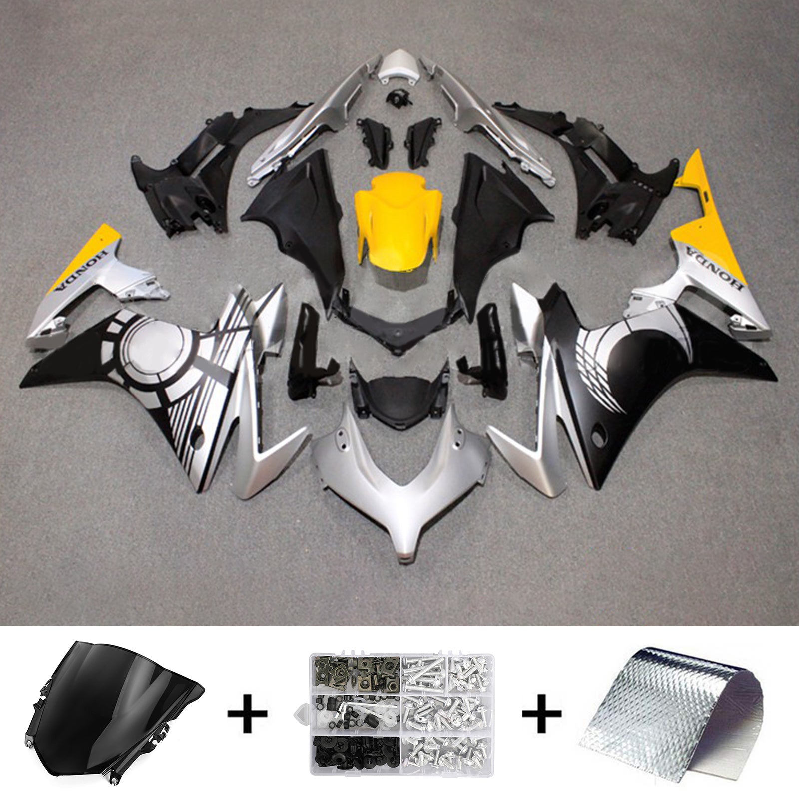 Amotopart 2013-2015 CBR500R Honda Kit de carenado gris y amarillo