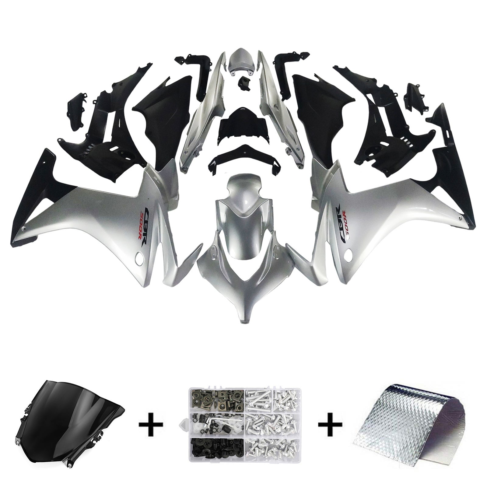Amotopart 2013-2015 CBR500R Honda Gloss Silver & Black Fairing Kit