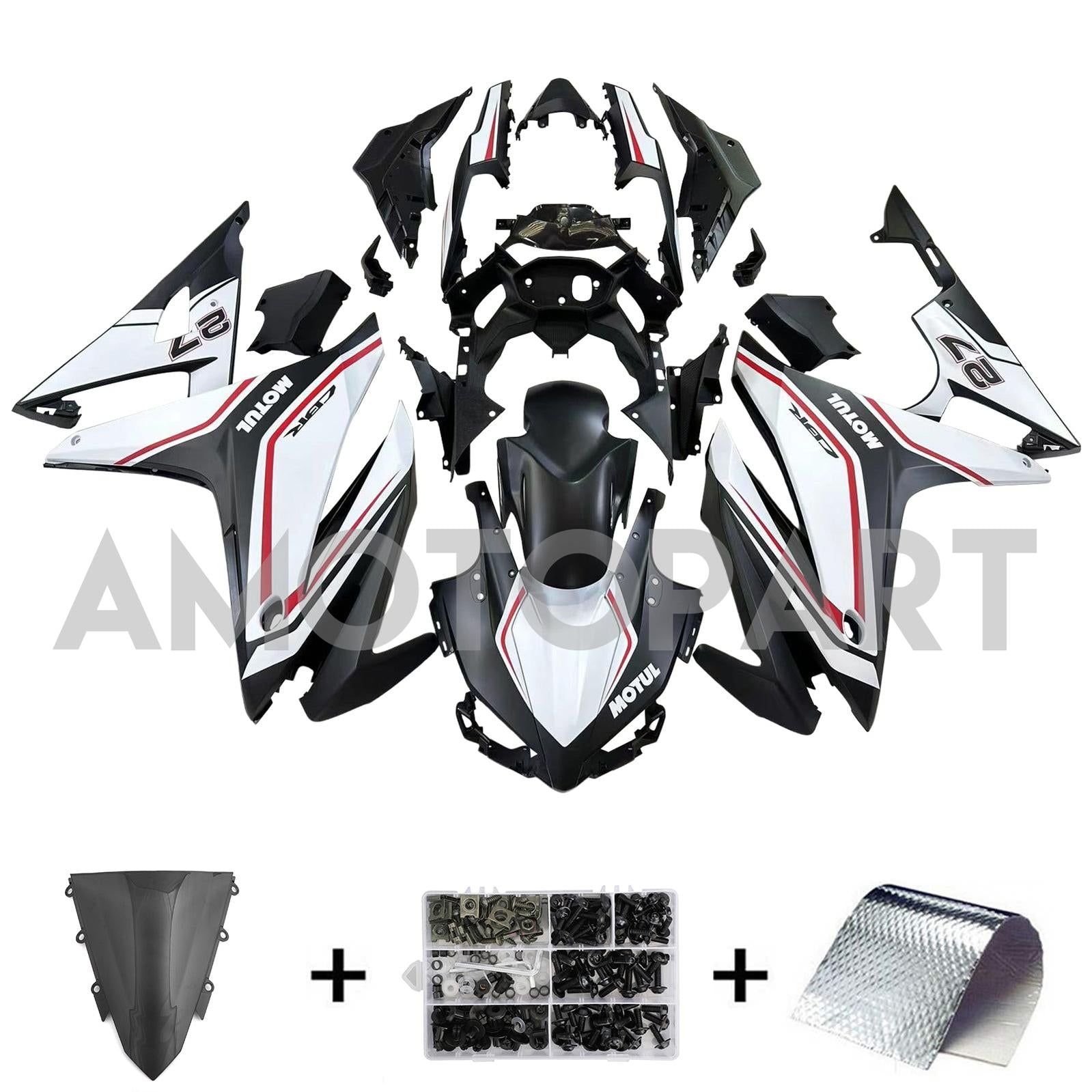 Amotopart 2016–2018 Honda CBR500R Verkleidung, Weiß&Rotes Streifen-Kit