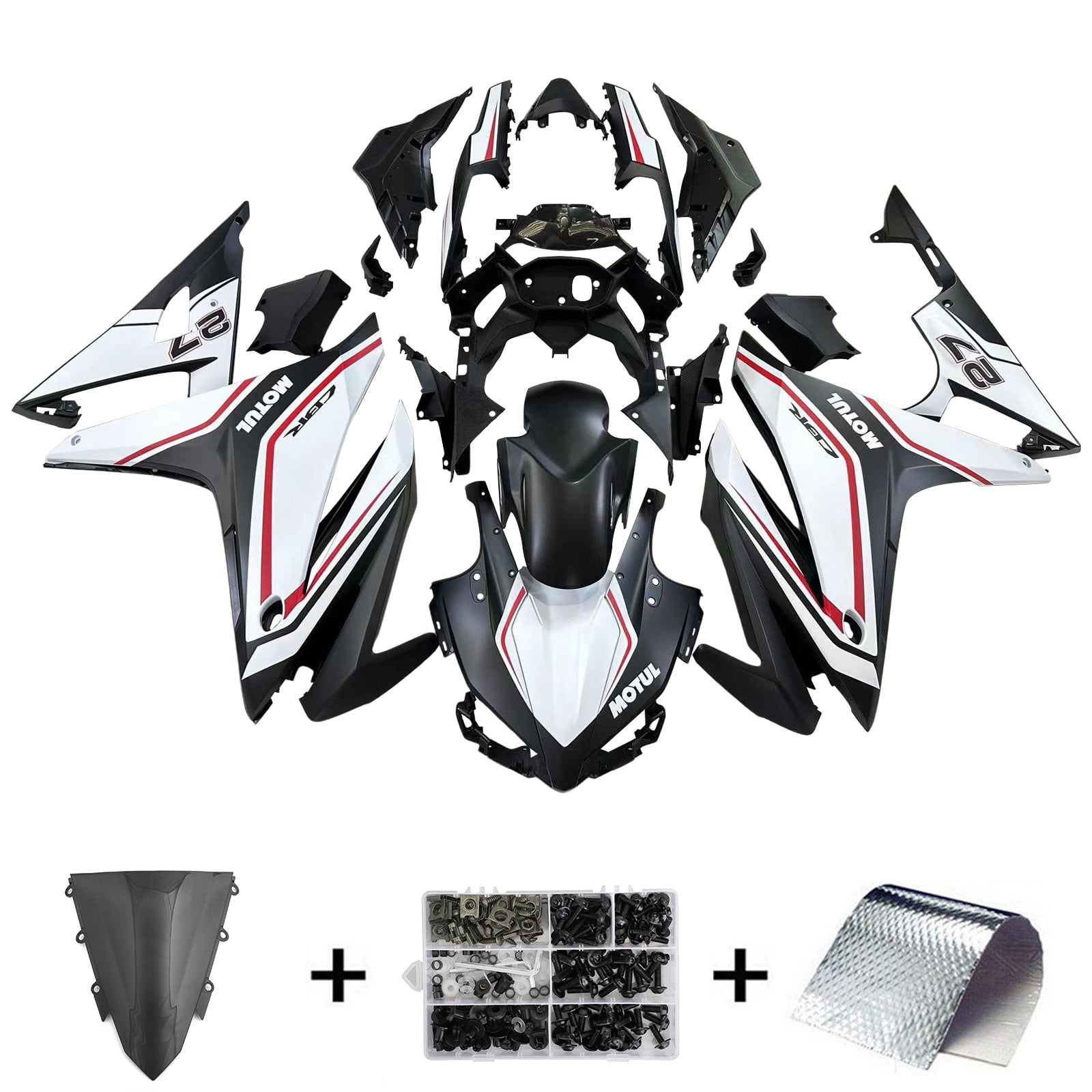 Amotopart 2016-2018 ホンダ CBR500R フェアリング ホワイト&レッドストライプキット