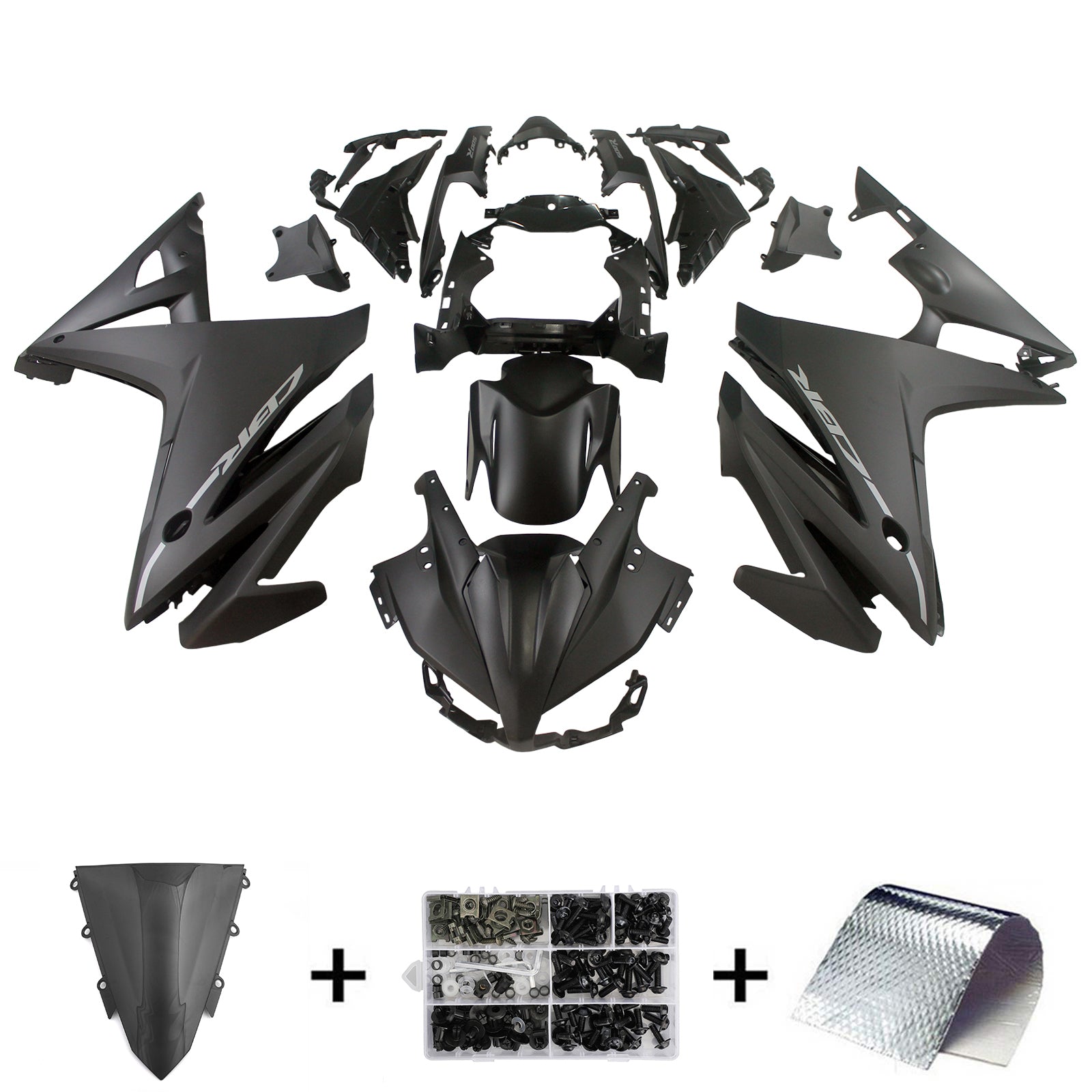 Amotopart 2016–2018 Honda CBR500R Verkleidung, mattschwarzes Kit