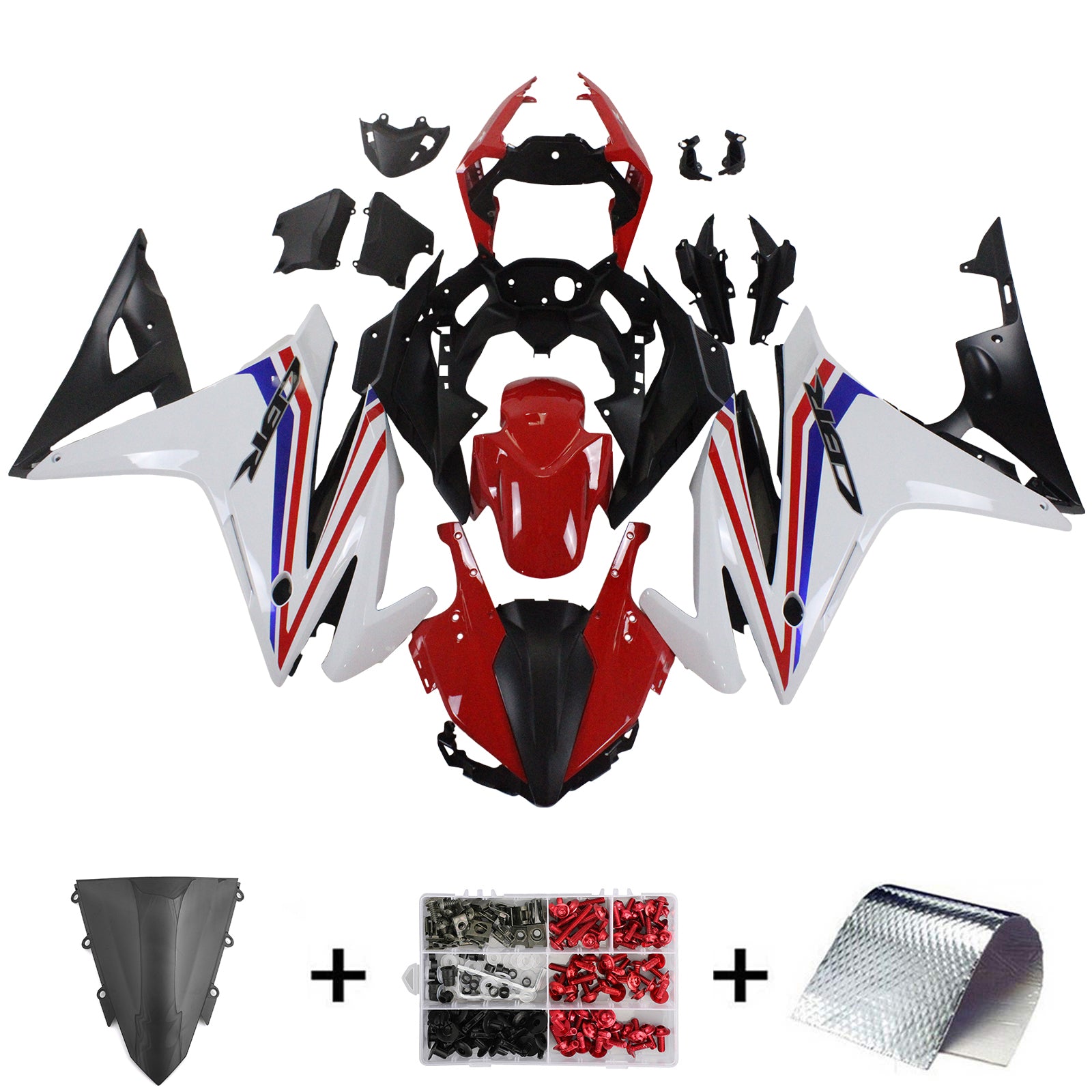 Amotopart 2016-2018 Honda CBR500R Kit de carénage blanc et rouge