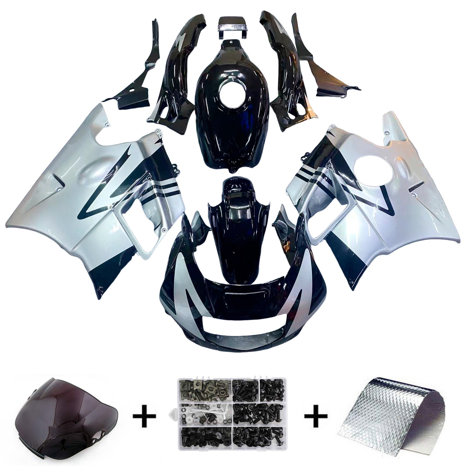 Amotopart 1991-1994 Honda CBR600 F2 Fairing Black&Gray Kit