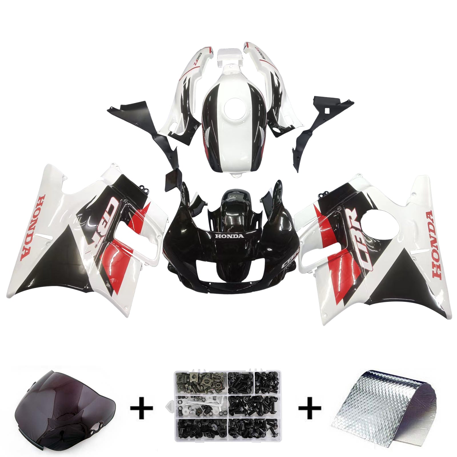 Amotopart 1991-1994 Honda CBR600 F2 Fairing White&Black Kit