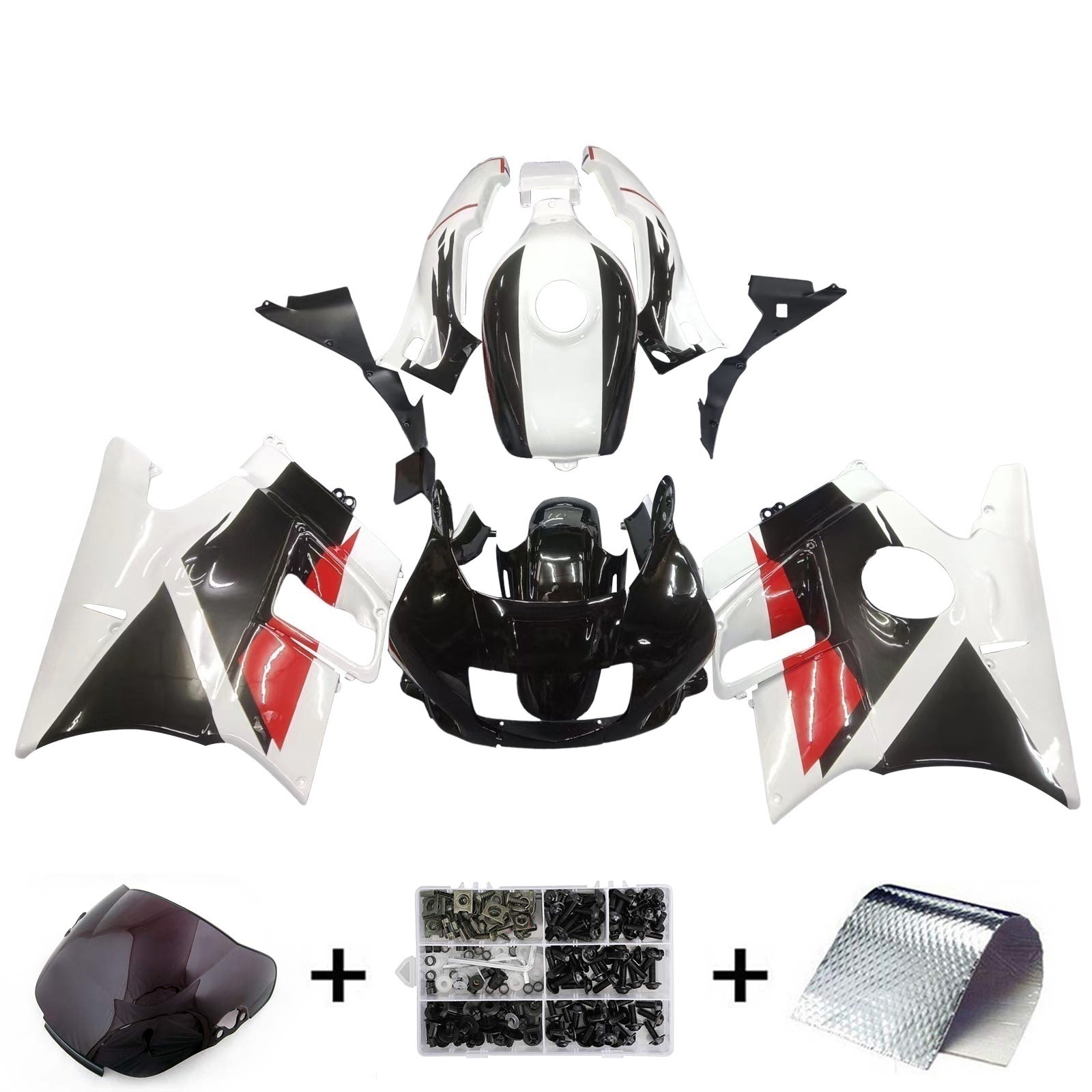 Amotopart 1991-1994 Honda CBR600 F2 Fairing White&Black Kit