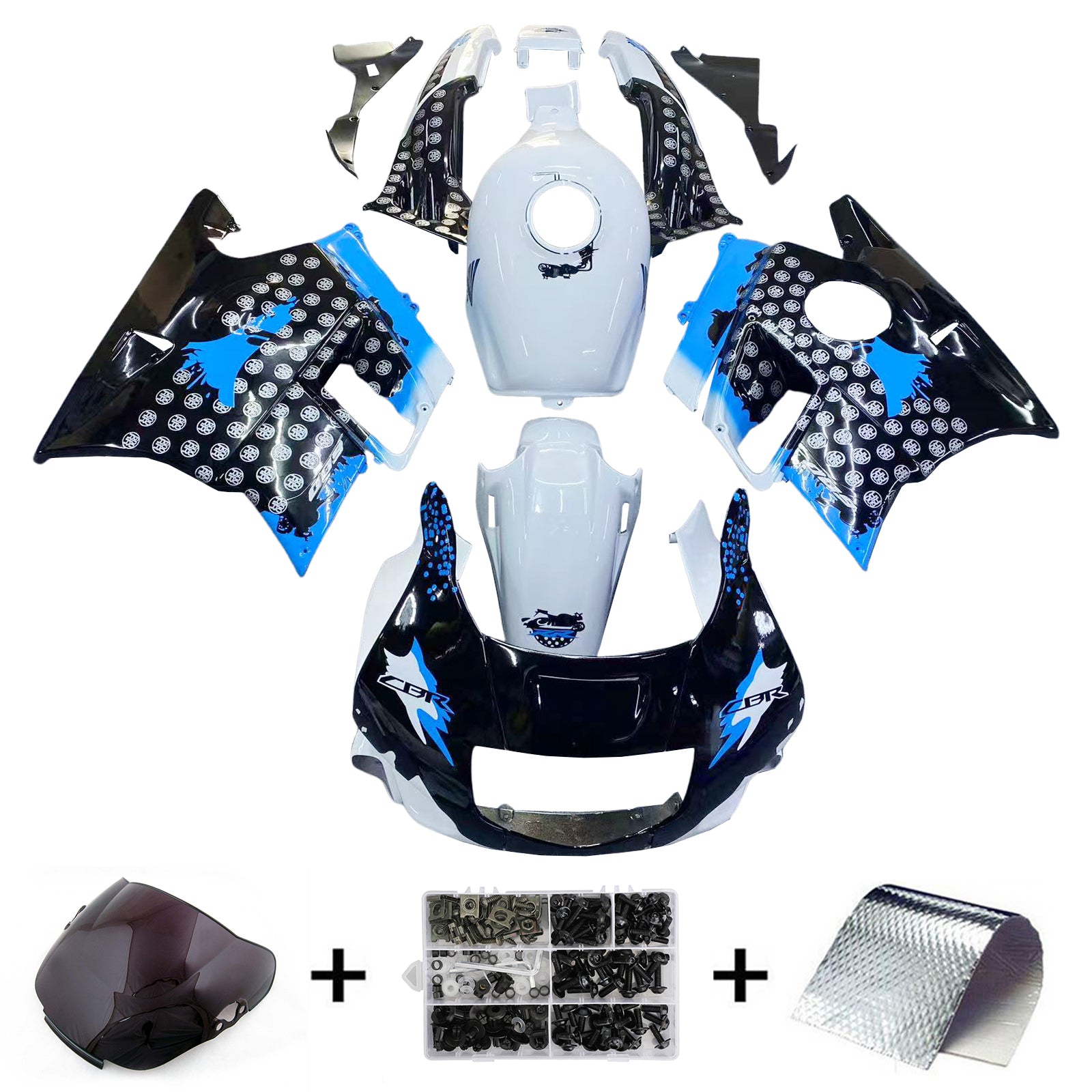 Amotopart 1991-1994 ホンダ CBR600 F2 ホワイト ブラック フェアリングキット