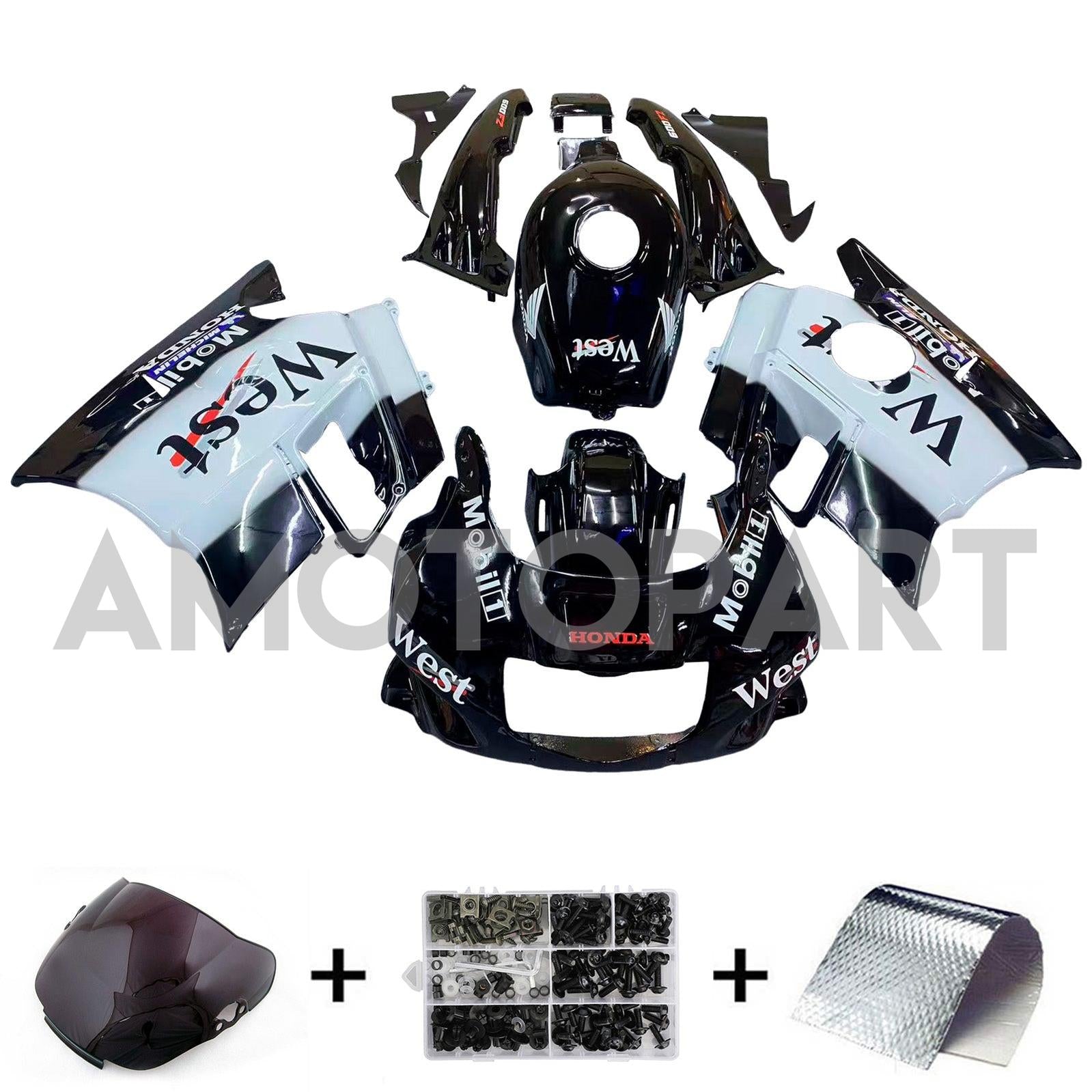 Amotopart 1991-1994 Honda CBR600 F2 Black White Fairing Kit