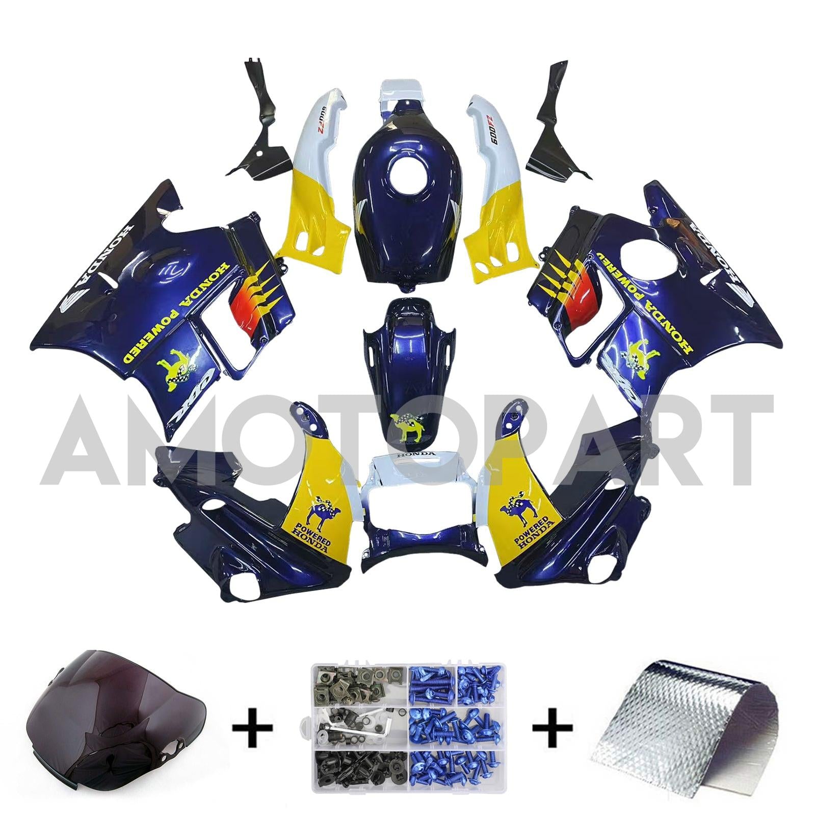 Amotopart 1991-1994 Honda CBR600 F2 Black White Yellow Fairing Kit
