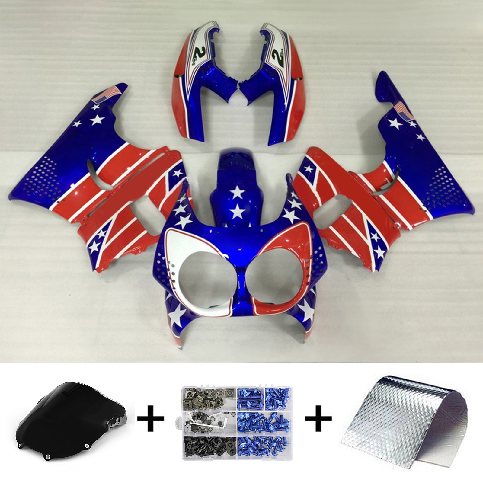 Amotopart 1992-1993 Honda CBR900RR 893 Fairing Blue & Red Castrol Kit