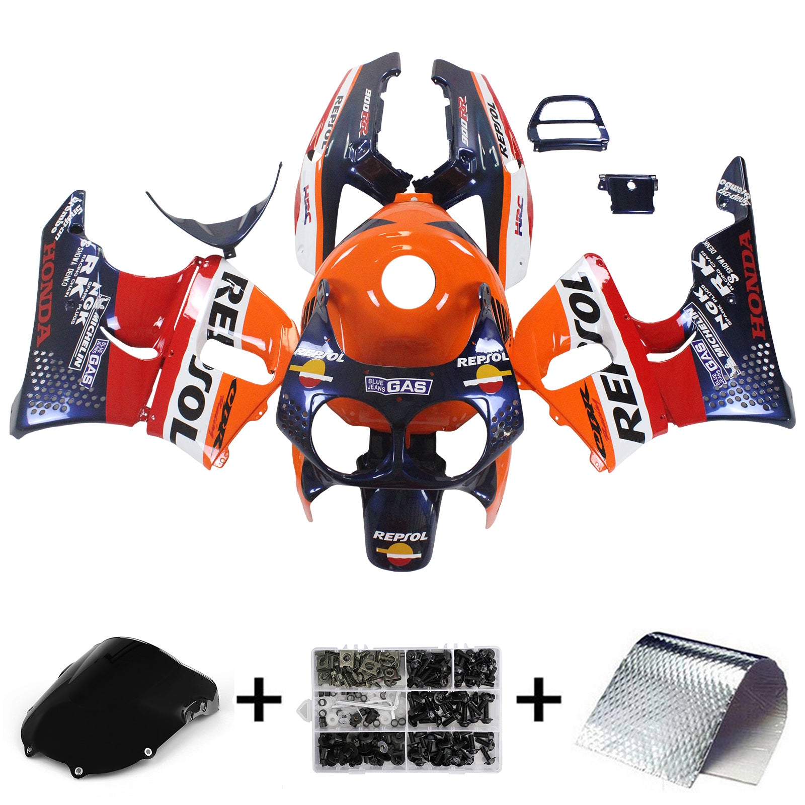 Amotopart 1992-1993 Honda CBR900RR 893 Kit de carenado naranja y rojo Repjol