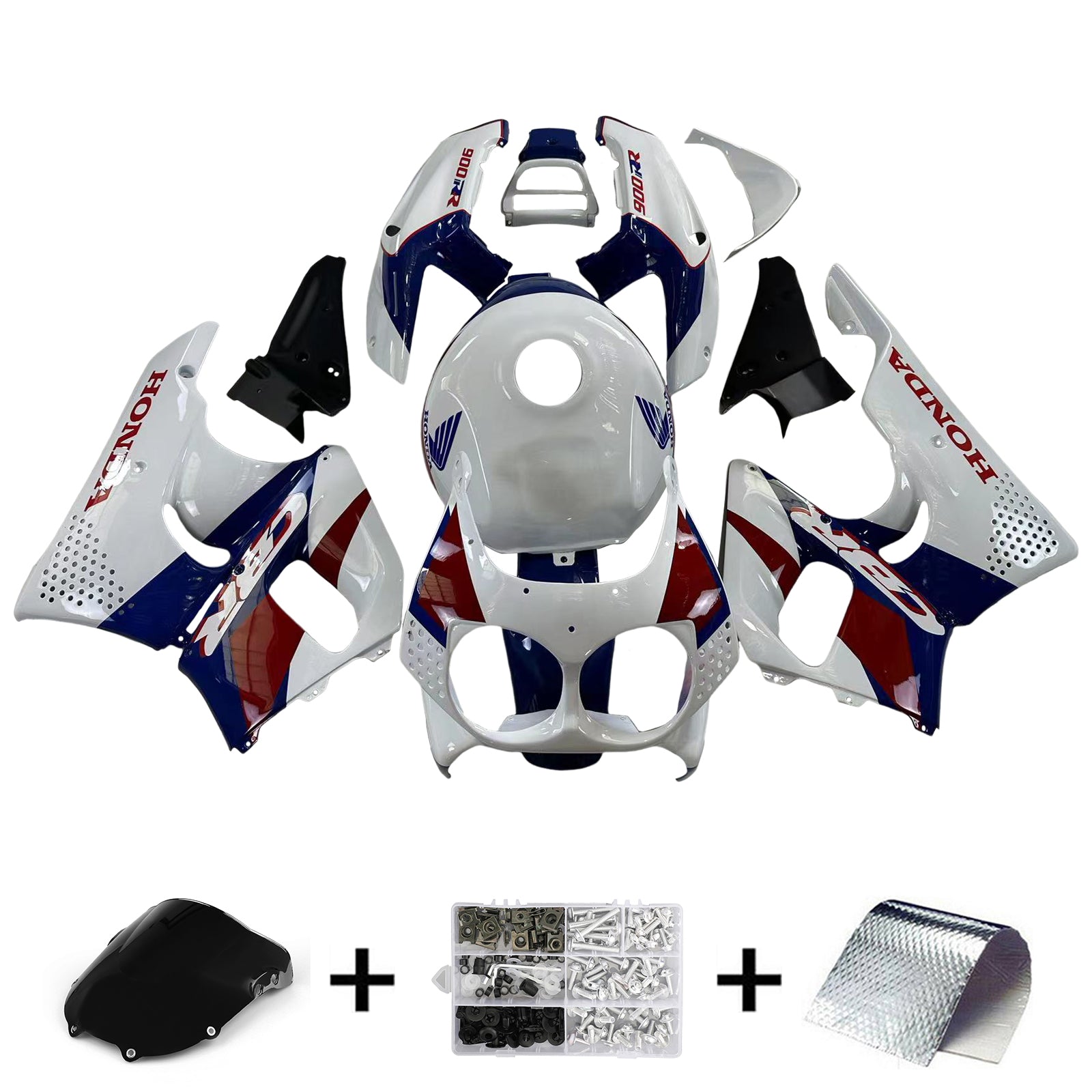 Amotopart 1992-1993 Honda CBR900RR 893 Kit de carenado blanco azul