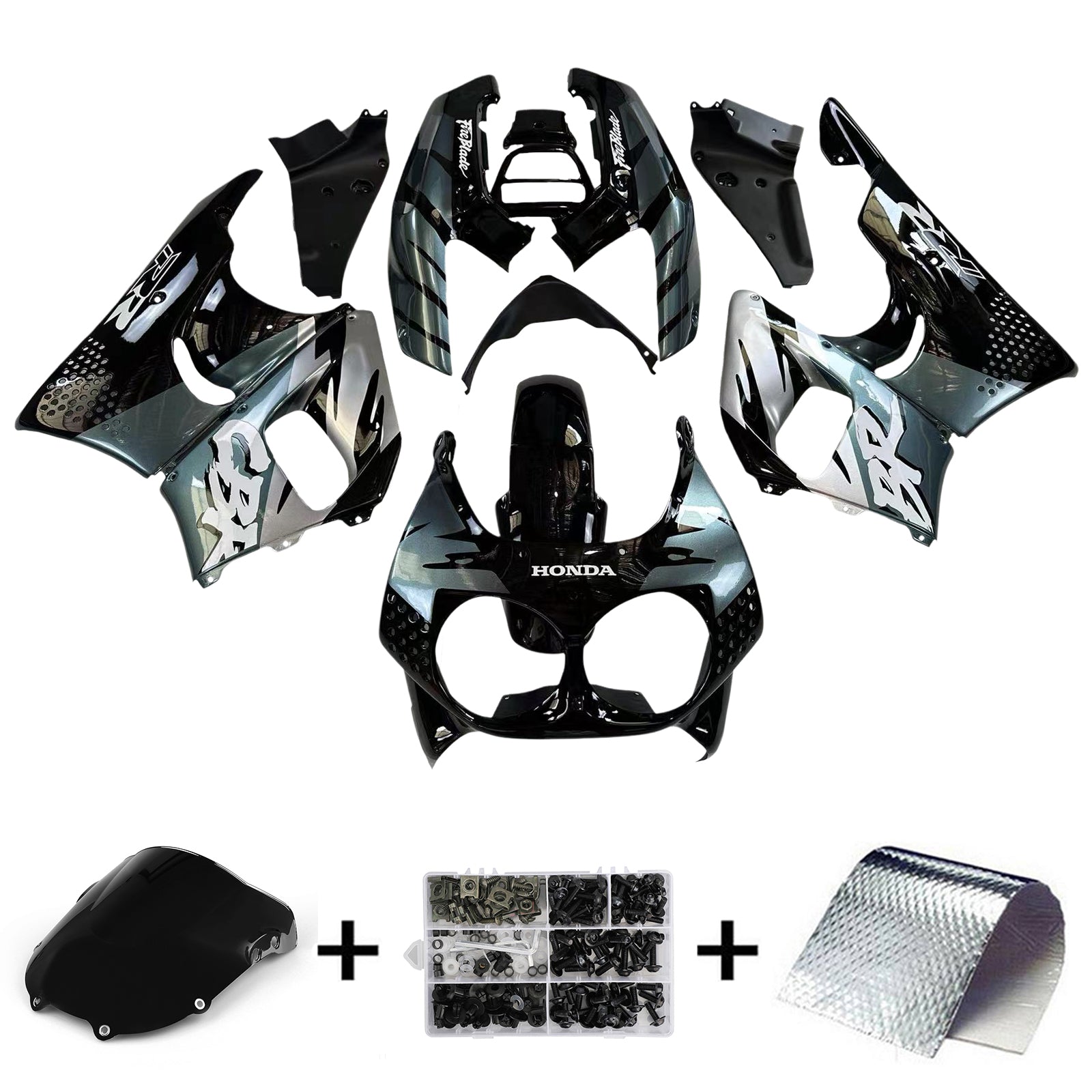 Amotopart 1992-1993 Honda CBR900RR 893 Kit de carenado negro y gris