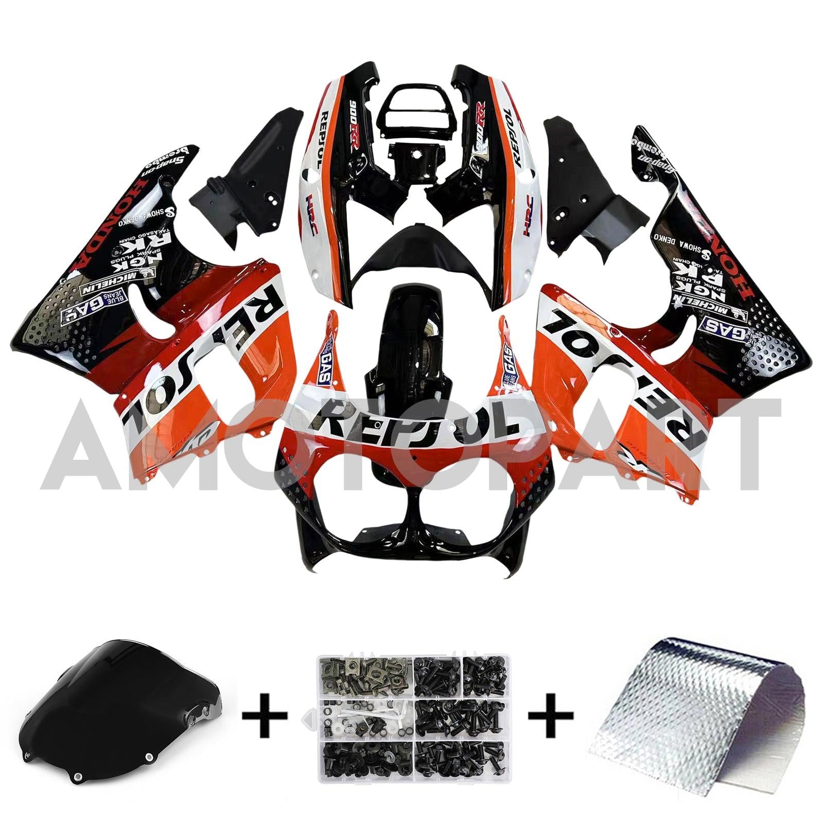 Amotopart 1992-1993 Honda CBR900RR 893 Fairing Red&Orange Repjol Kit