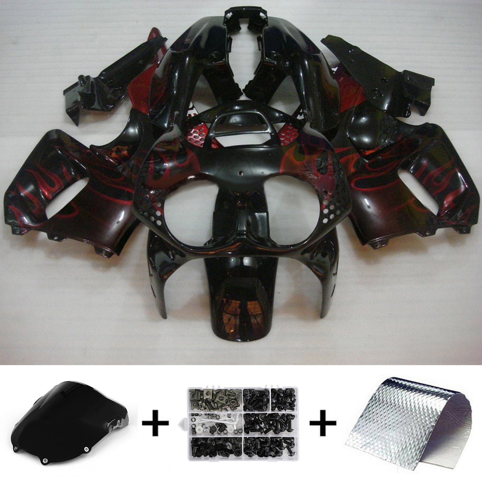 Amotopart 1992-1993 Honda CBR900RR 893 Fairing Black & Red Fire Kit