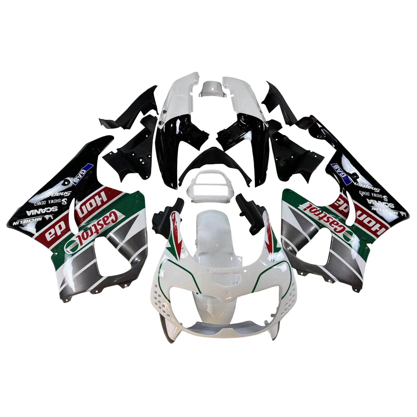 Amotopart 1996-1997 Honda CBR900RR 893 Carena RNero&amp;Verde Castrol Kit