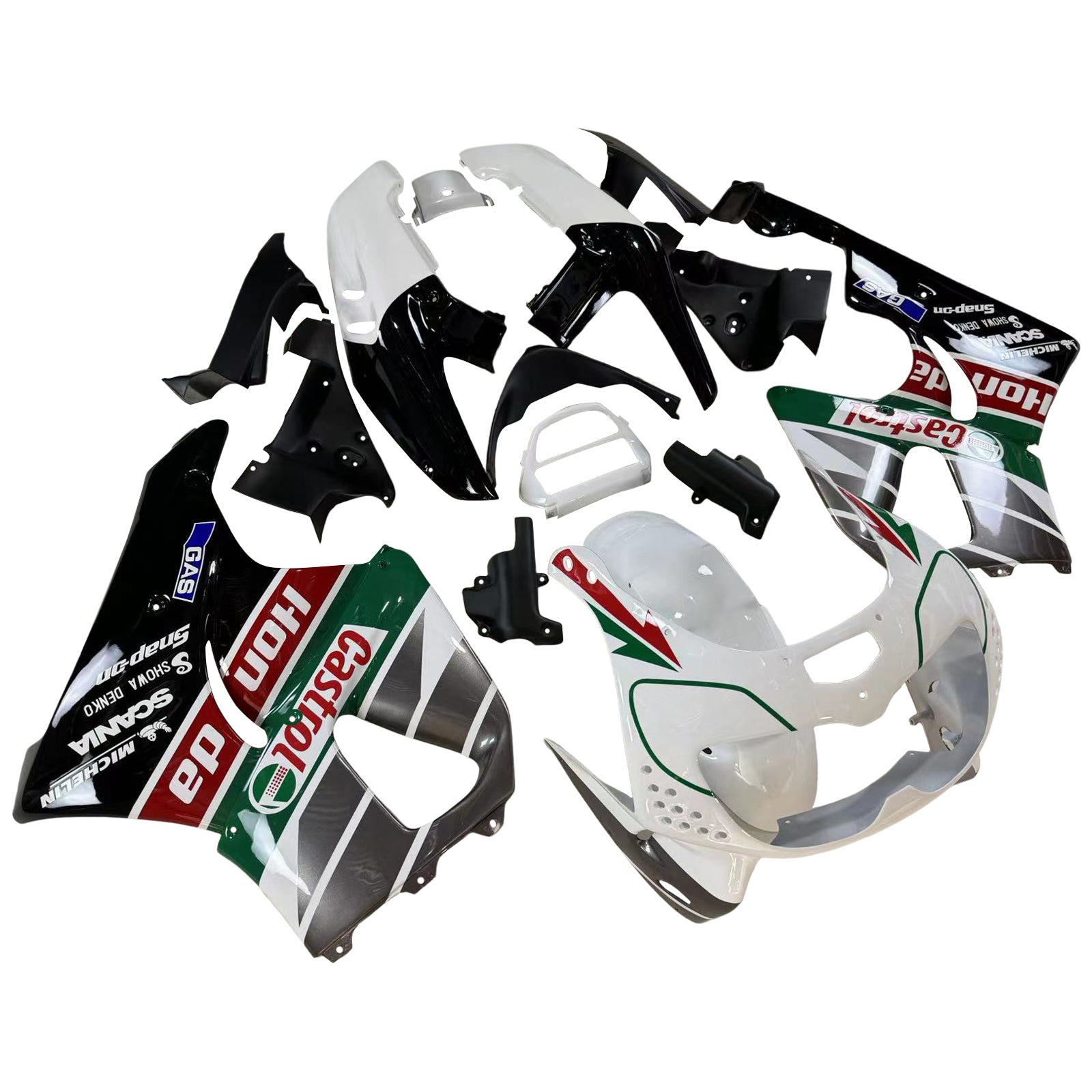 Amotopart 1996-1997 Honda CBR900RR 893 Kit de carénage RNoir et Vert Castrol