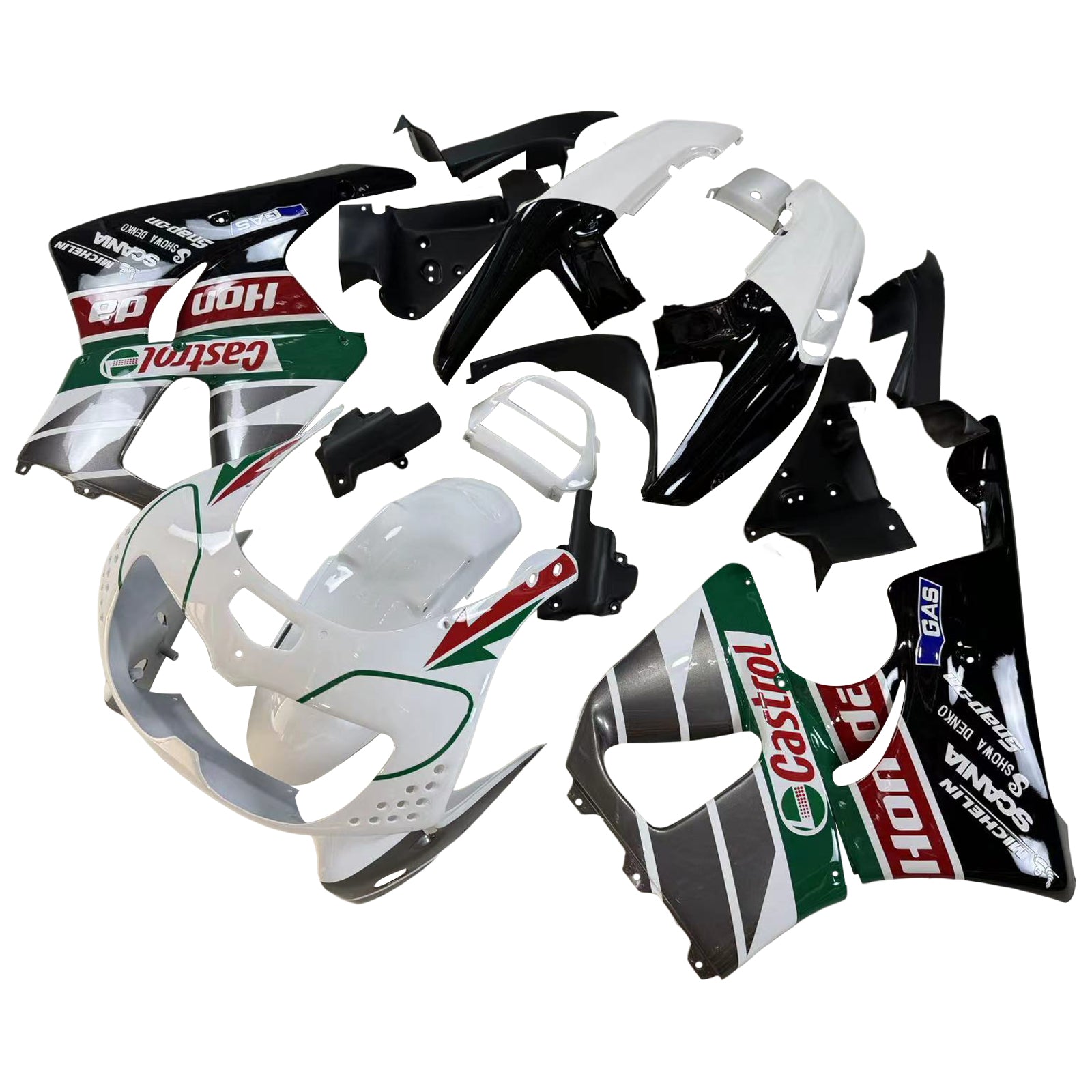 Amotopart 1996-1997 Honda CBR900RR 893 Kit de carénage RNoir et Vert Castrol