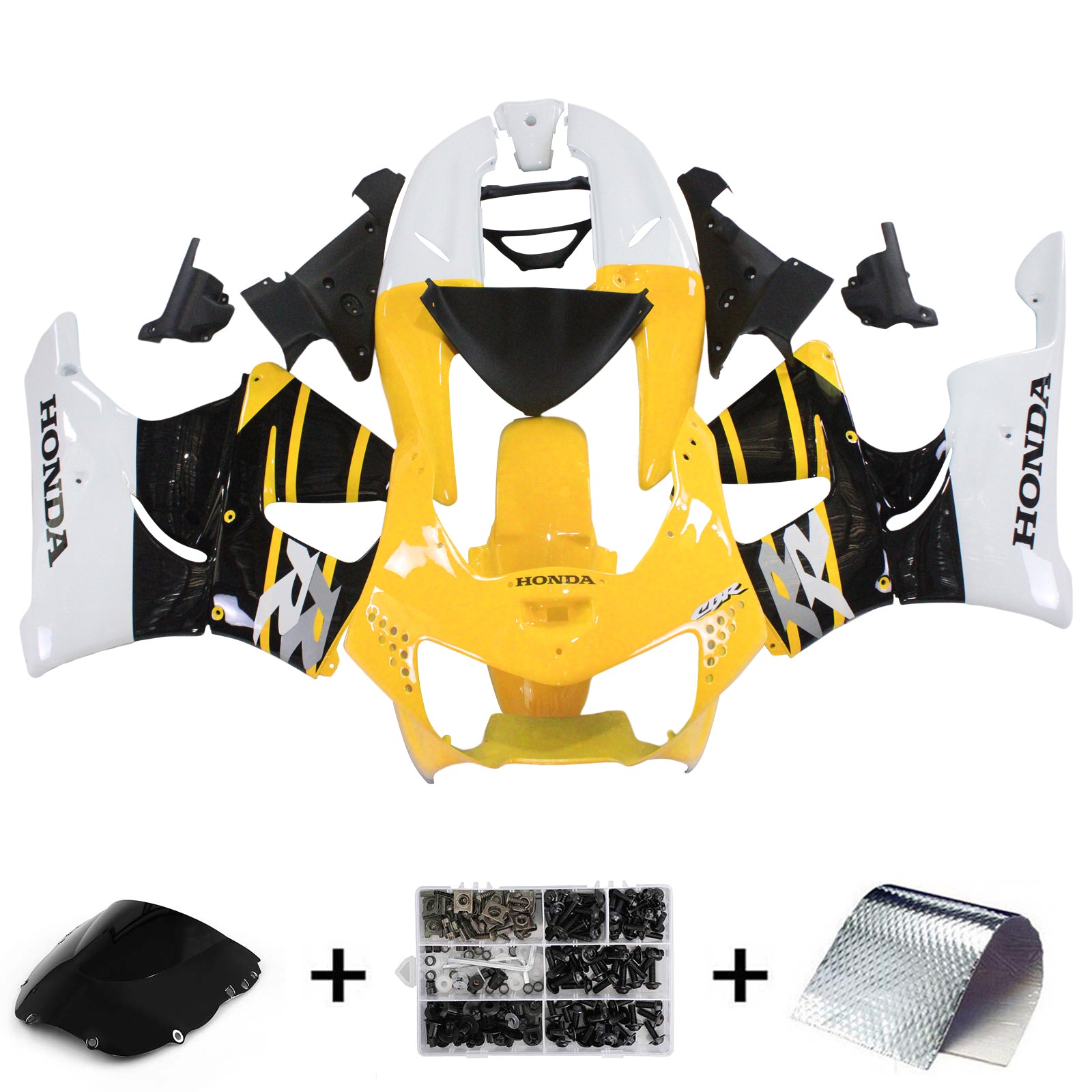 Amotopart 1998-1999 Honda CBR900RR 919 Kit de carénage noir et jaune