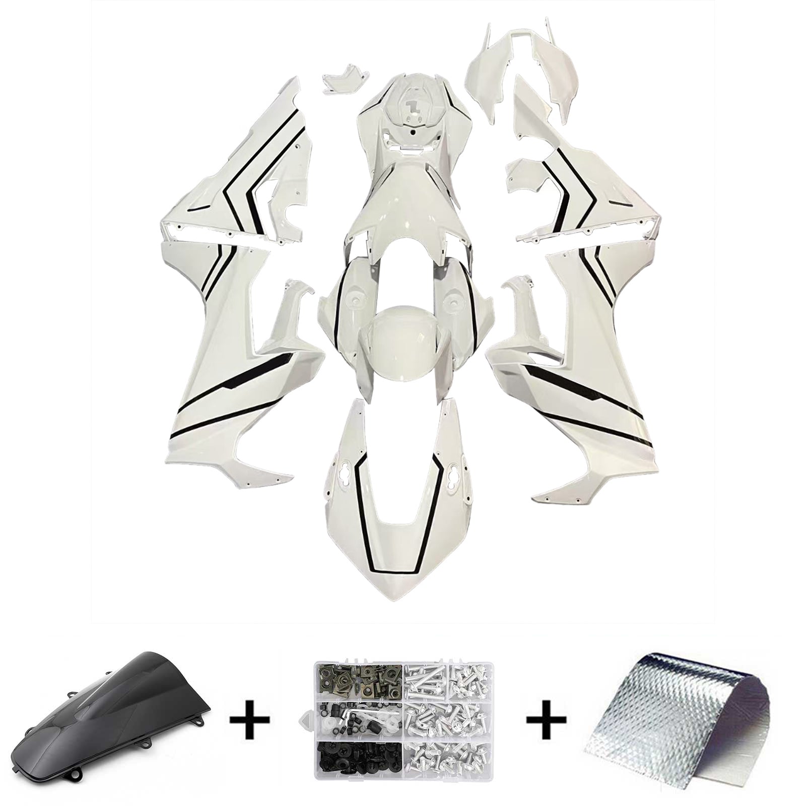 Amotopart 2017-2025 Honda CBR1000RR White & Black Stripe Fairing Kit