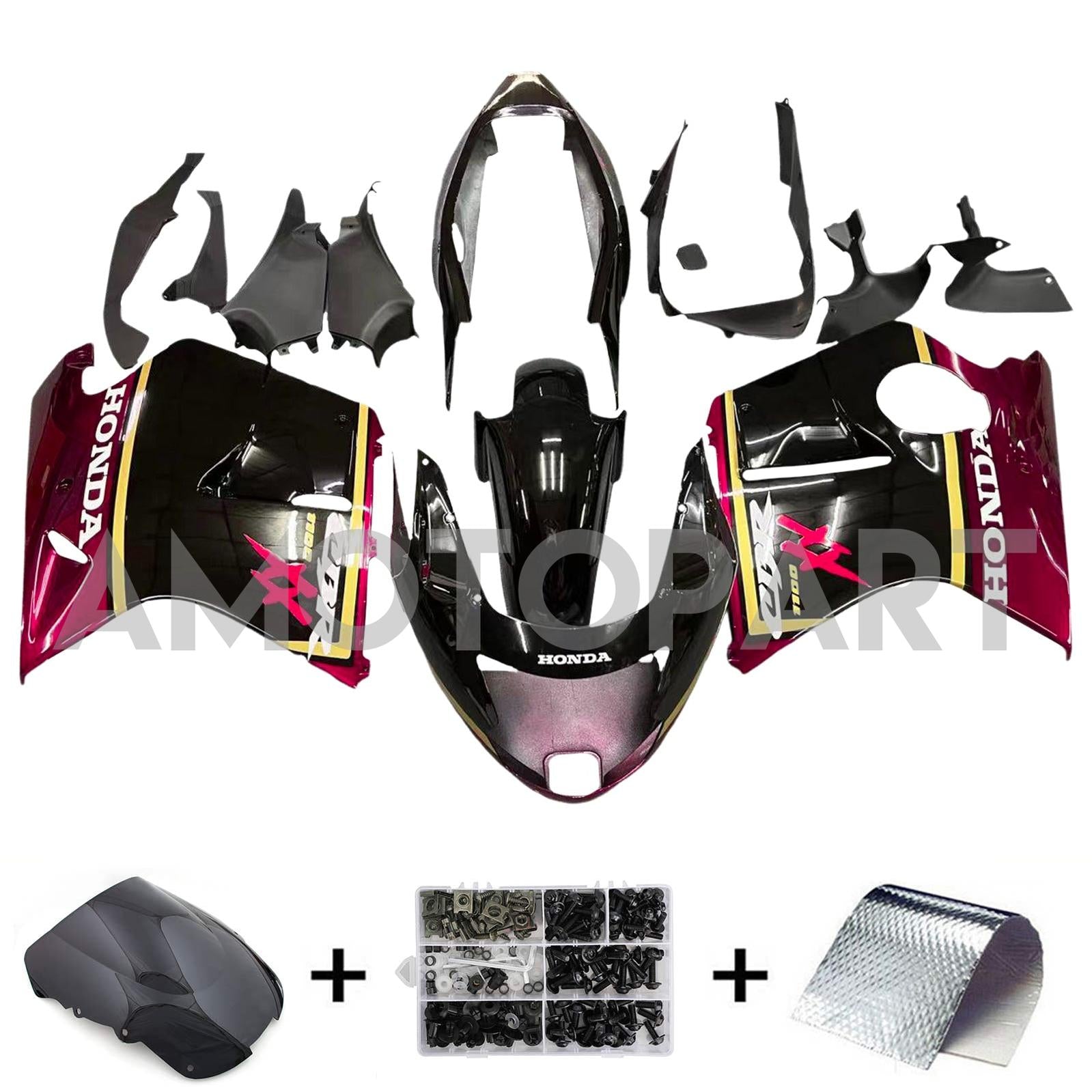 Amotopart Verkleidung für Honda CBR1100XX SuperBlackBird (1996–2007), Rot&Schwarzes Set