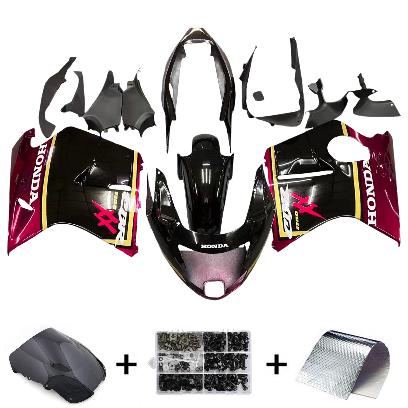 Amotopart 1996-2007 ホンダ CBR1100XX SuperBlackBird フェアリング レッド&ブラック キット