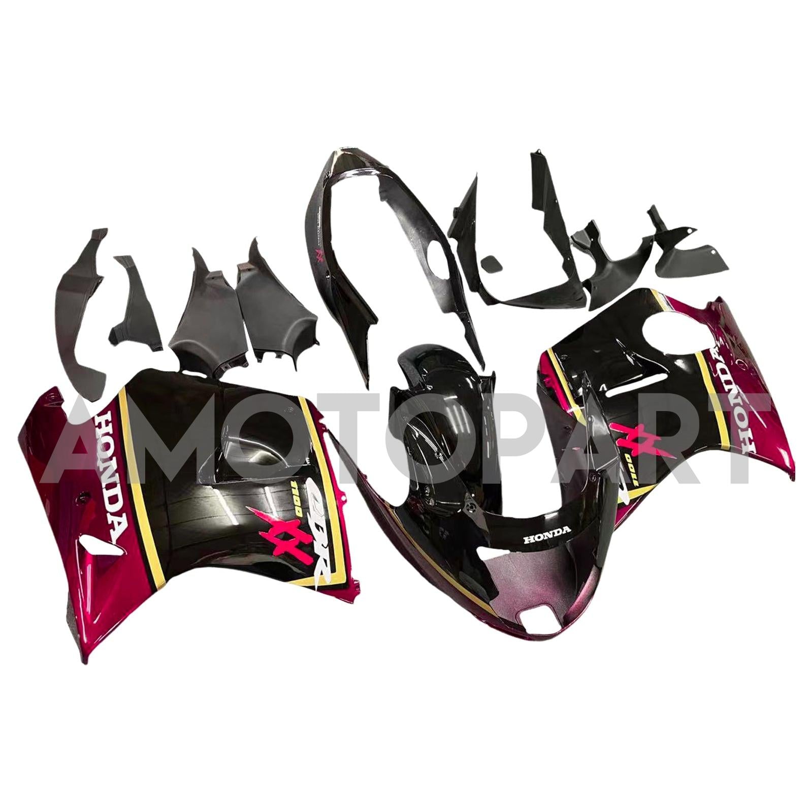 Amotopart Verkleidung für Honda CBR1100XX SuperBlackBird (1996–2007), Rot&Schwarzes Set