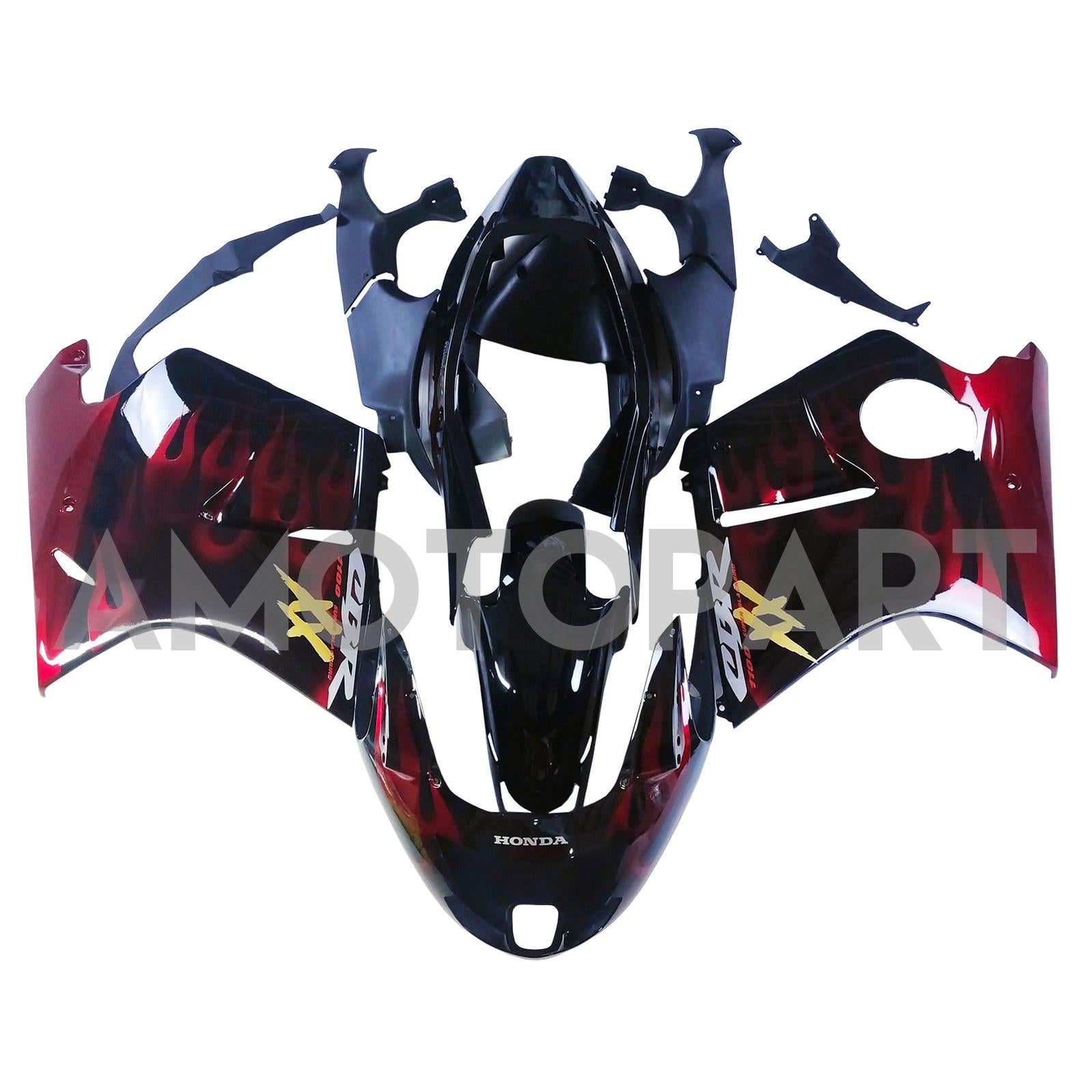 Amotopart 1996-2007 Honda CBR1100XX SuperBlackBird Fairing Glossy Black&Red Fire Kit