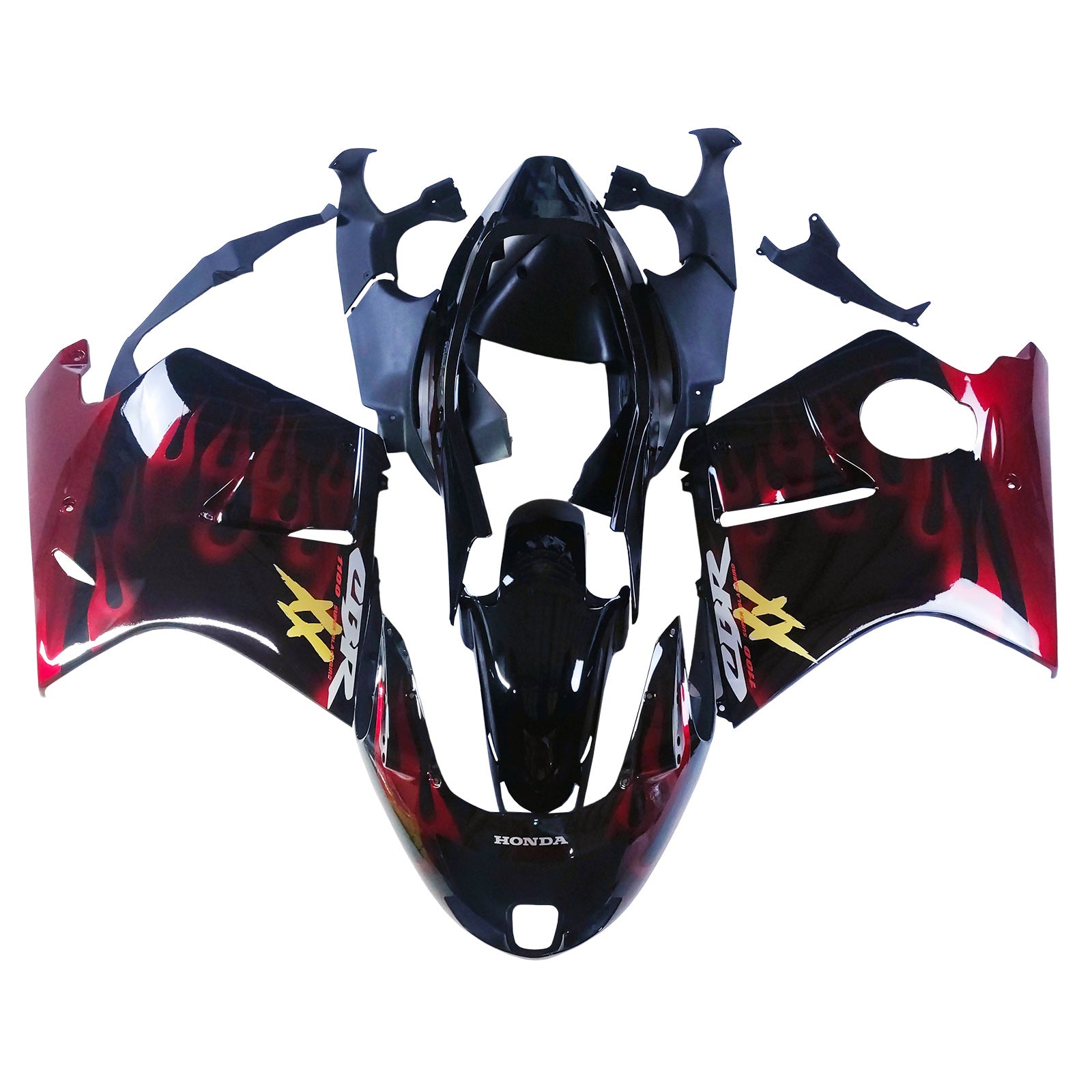 Carénage Amotopart pour Honda CBR1100XX SuperBlackBird 1996-2007, noir brillant&Kit de feu rouge