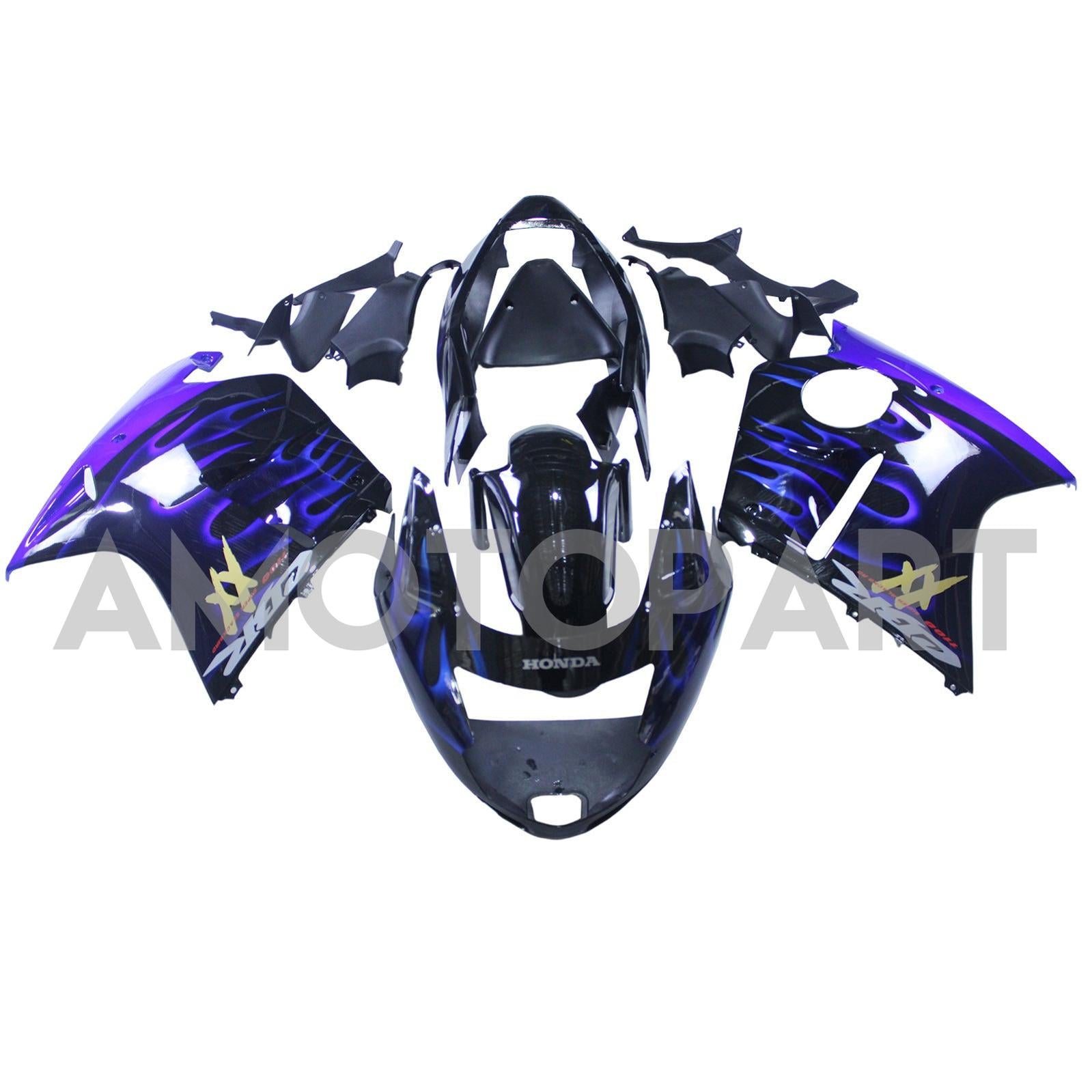 Amotopart 1996-2007 Honda CBR1100XX SuperBlackBird Fairing Blue Fire&Black Kit