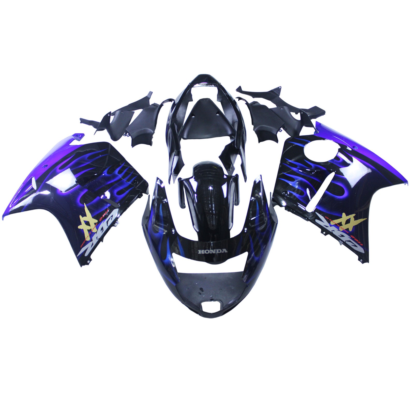 Carénage Amotopart pour Honda CBR1100XX SuperBlackBird 1996-2007, bleu feu&Kit noir