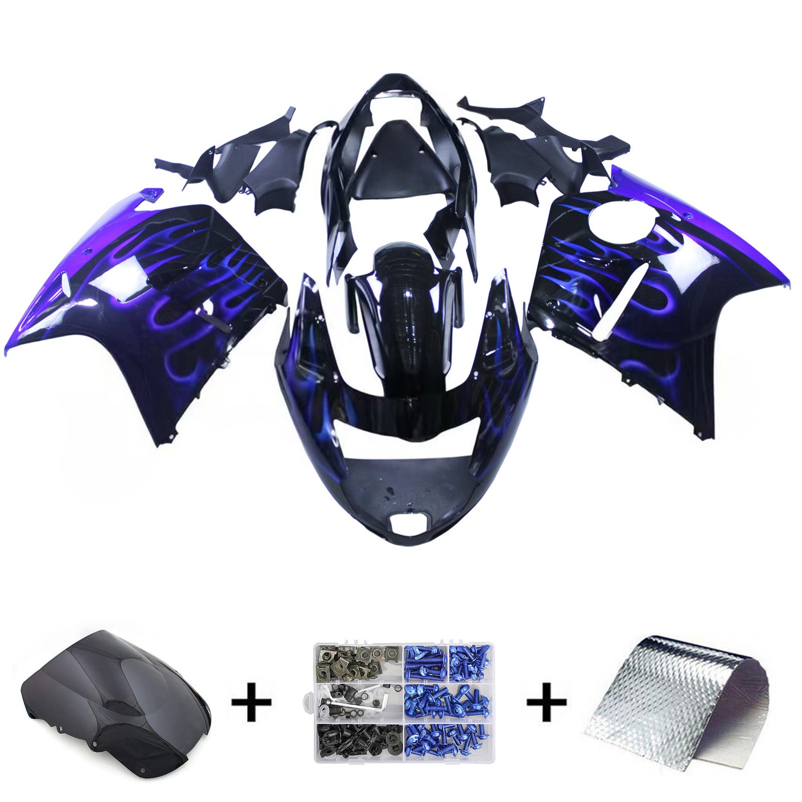 Amotopart 1996-2007 Honda CBR1100XX SuperBlackBird carenatura blu fuoco e kit nero