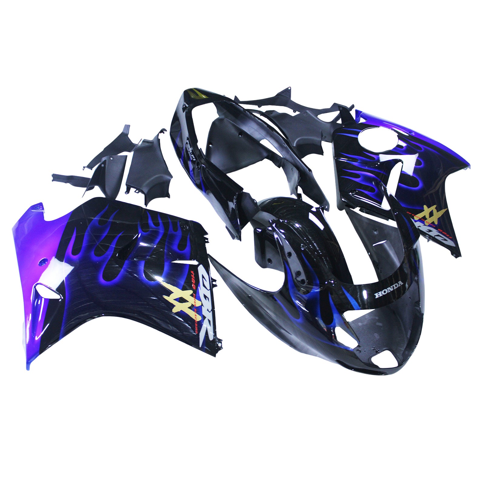 Carénage Amotopart pour Honda CBR1100XX SuperBlackBird 1996-2007, bleu feu&Kit noir