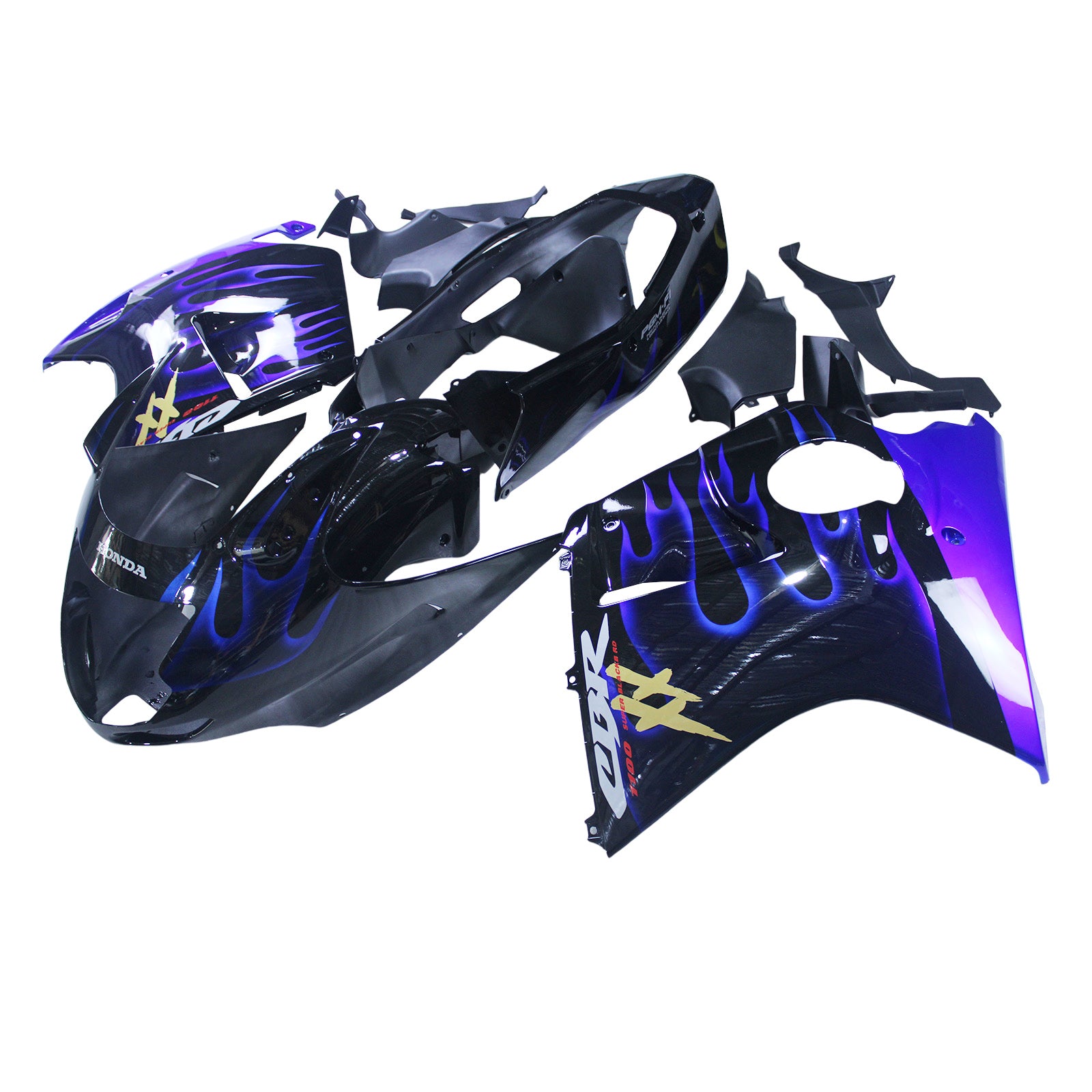 Carénage Amotopart pour Honda CBR1100XX SuperBlackBird 1996-2007, bleu feu&Kit noir