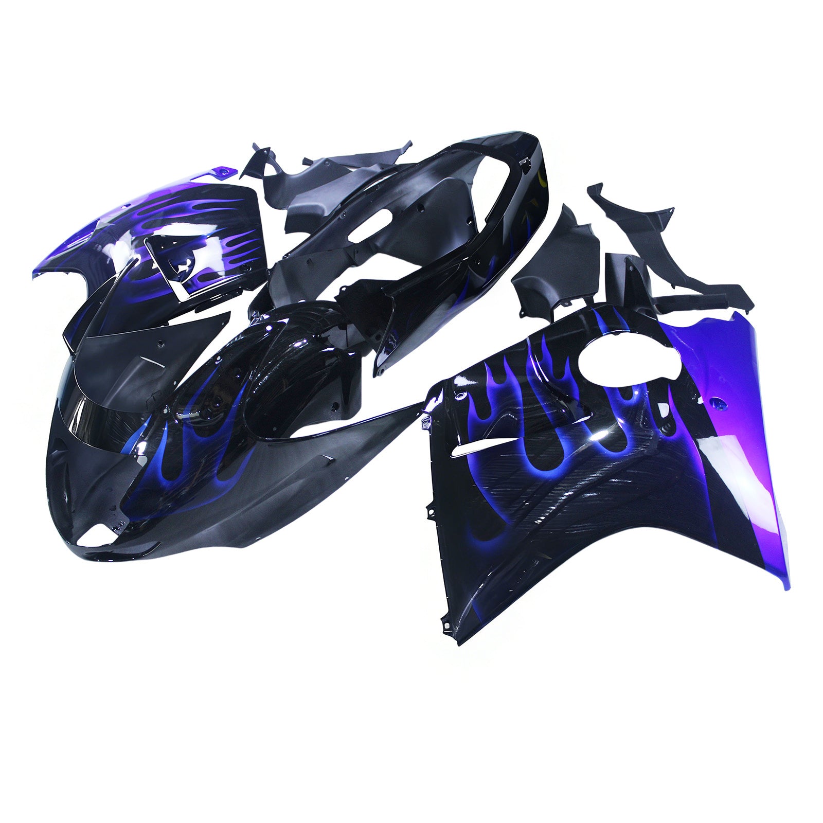 Amotopart 1996-2007 Honda CBR1100XX SuperBlackBird Fairing Blue Fire&Black Kit