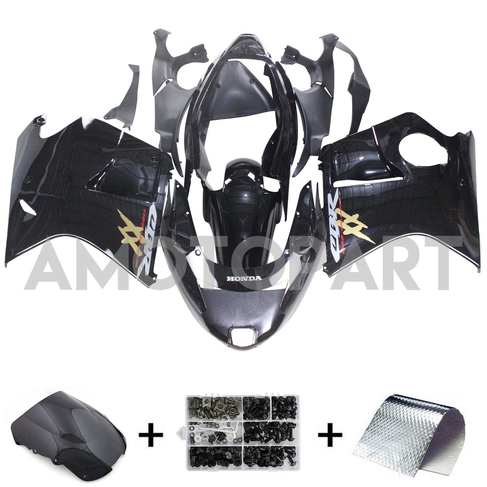 Amotopart 1996-2007 Honda CBR1100XX SuperBlackBird Fairing Glossy Black Kit