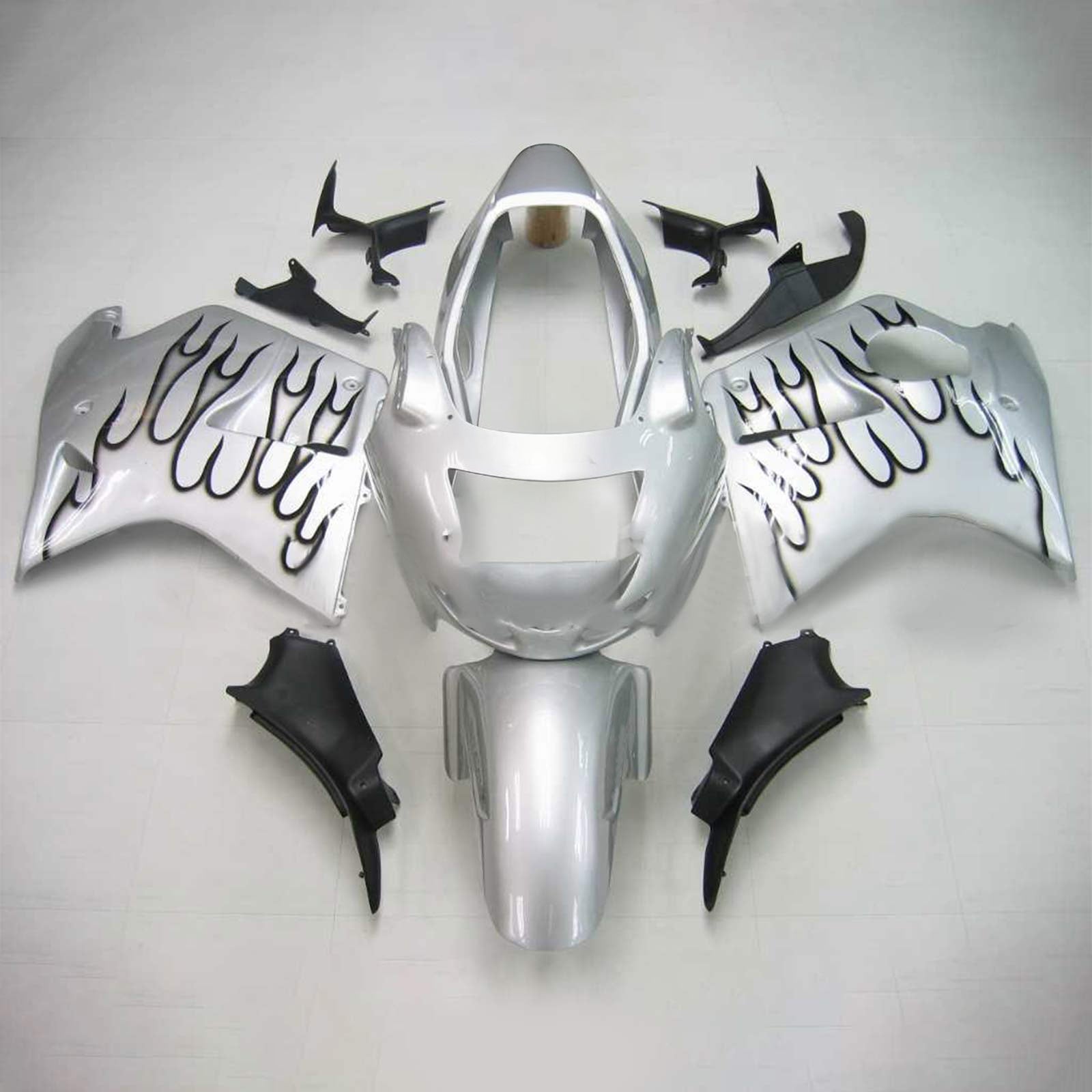 Amotopart 1996-2007 Honda CBR1100XX SuperBlackBird Fairing Sliver&Black Kit