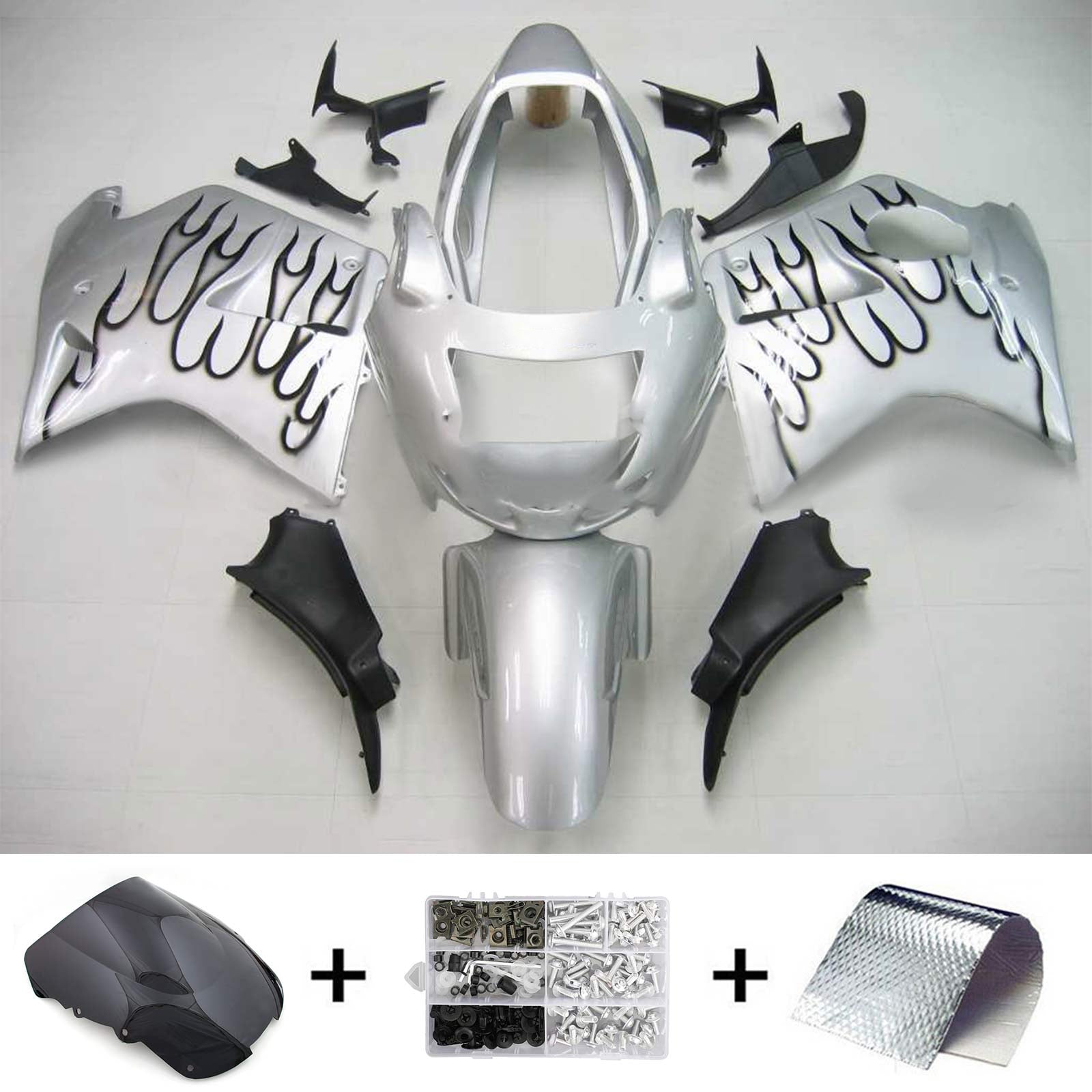 Amotopart 1996-2007 Honda CBR1100XX SuperBlackBird Fairing Sliver&Black Kit