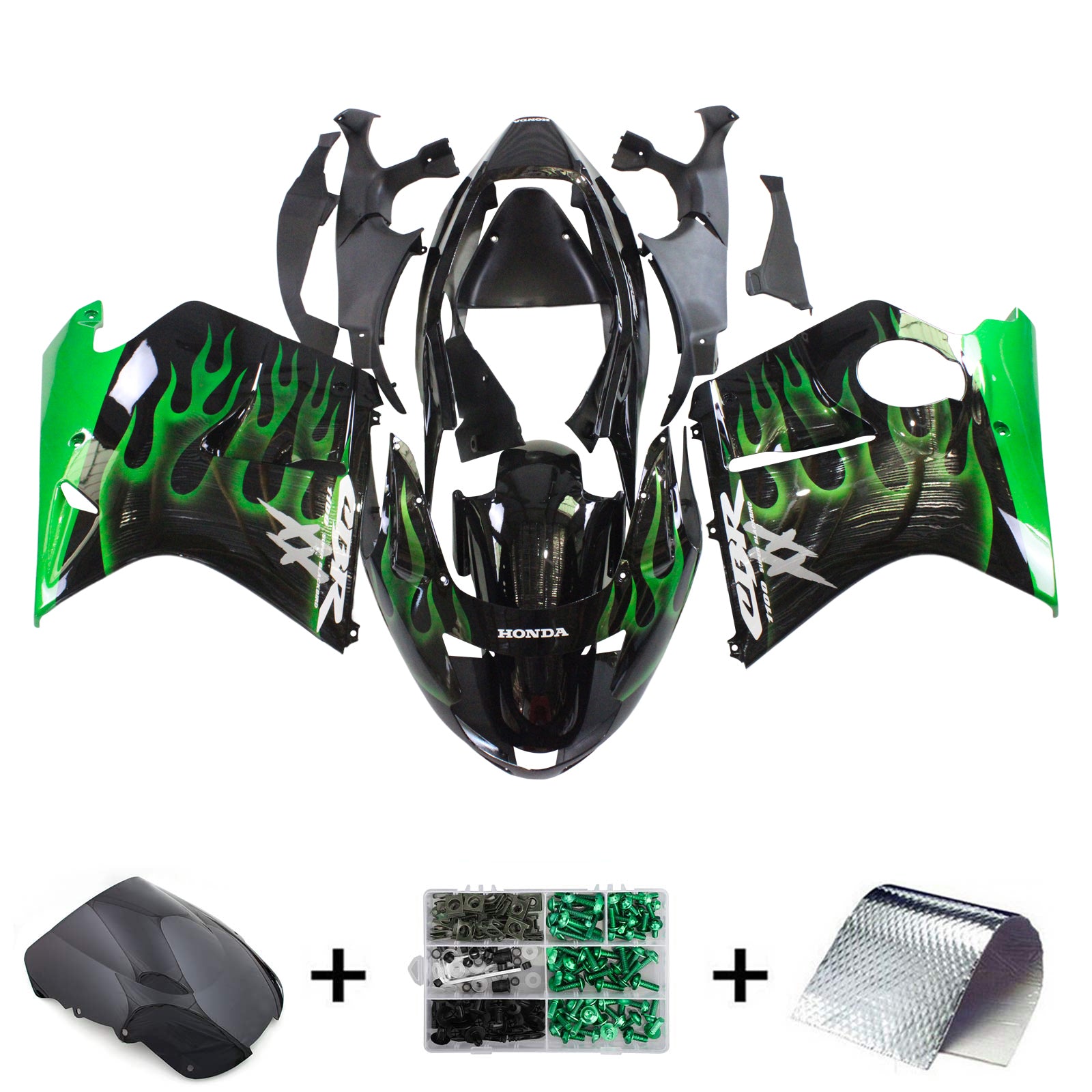 Amotopart 1996-2007 Honda CBR1100XX SuperBlackBird Fairing Green&Black Kit