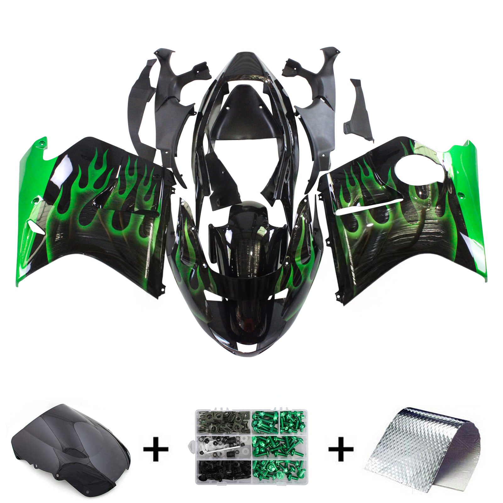 Amotopart 1996-2007 Honda CBR1100XX SuperBlackBird carenatura kit verde e nero